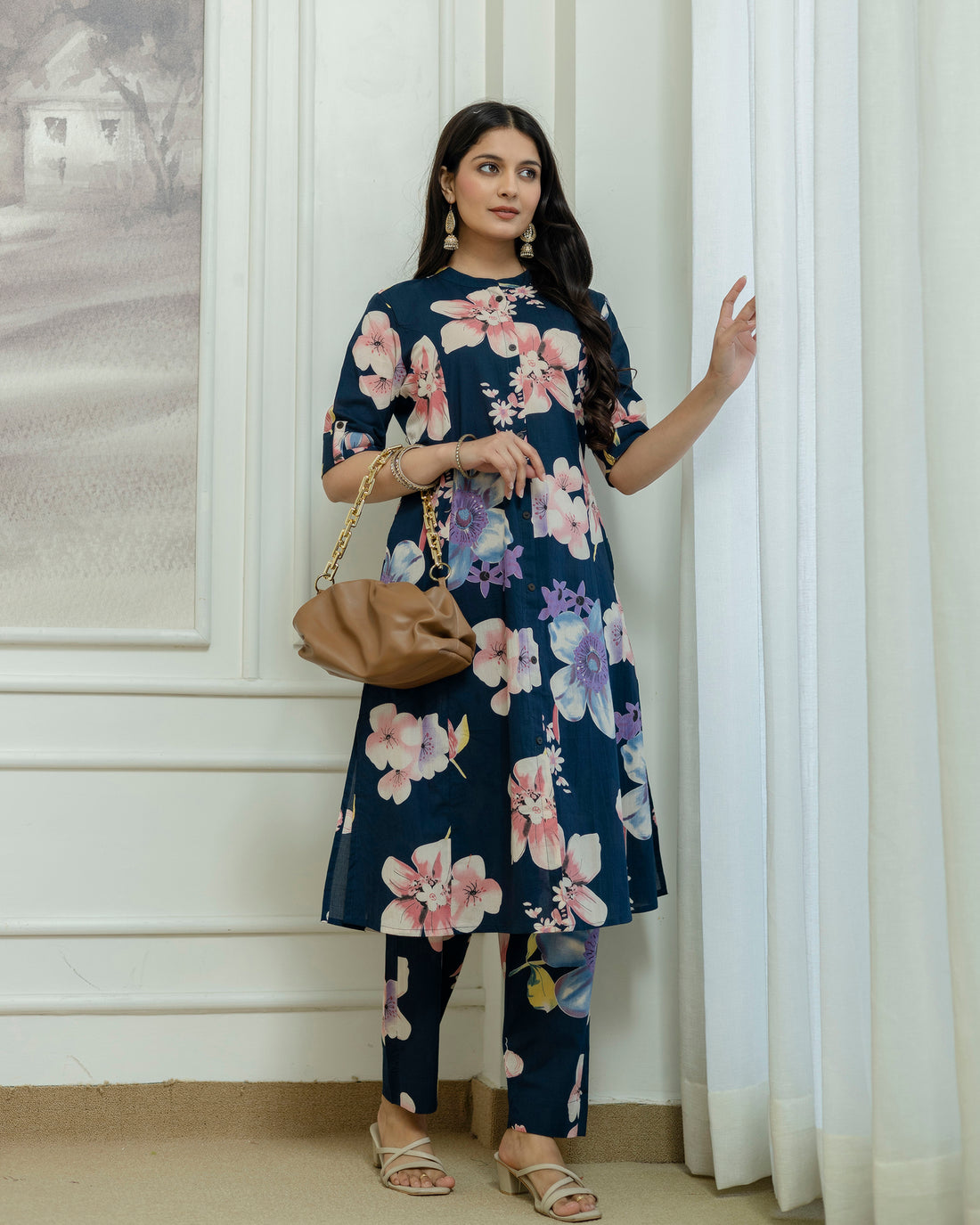 The 'Kusum' Navy Floral A-Line Co-ord Set