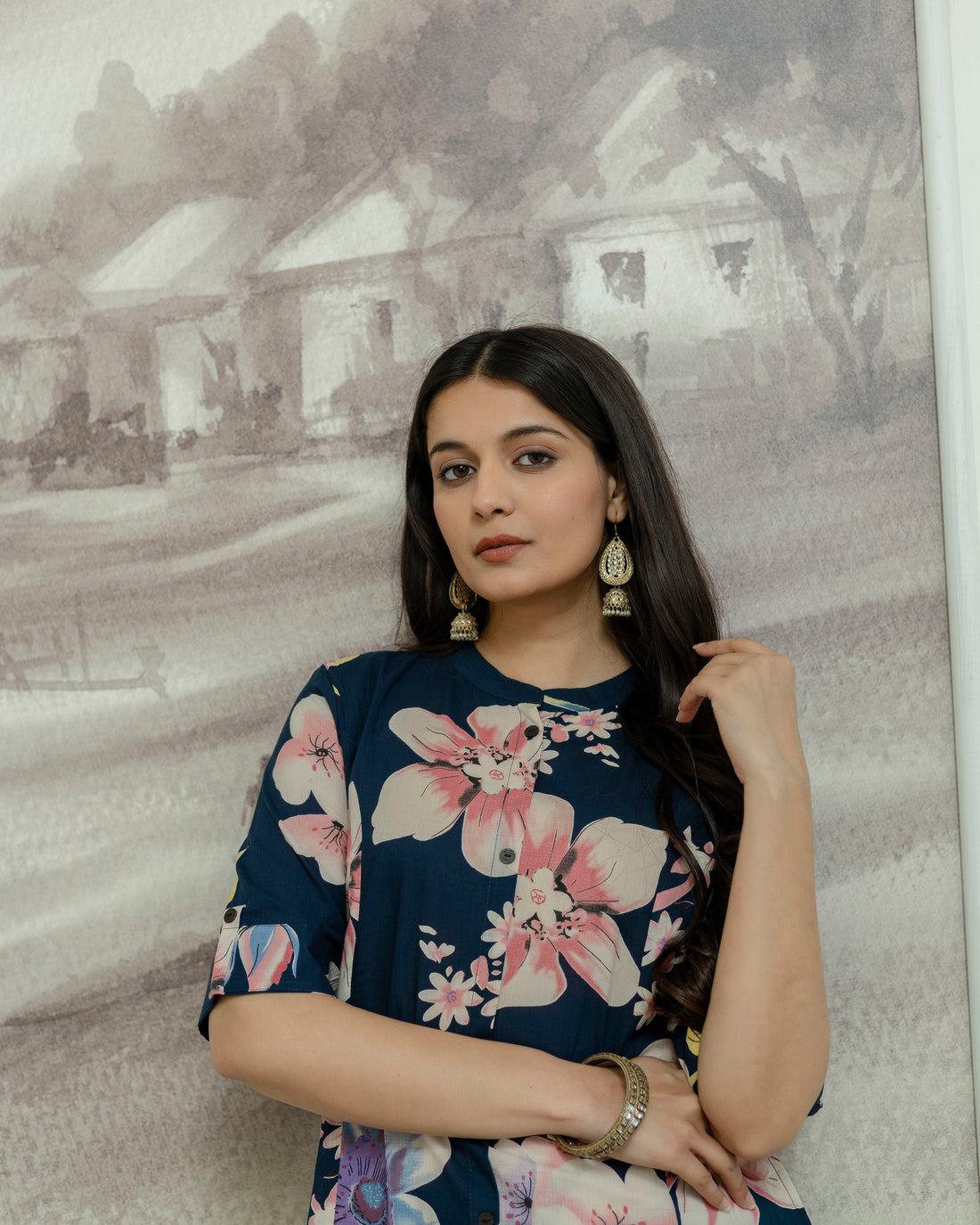 The 'Kusum' Navy Floral A-Line Co-ord Set