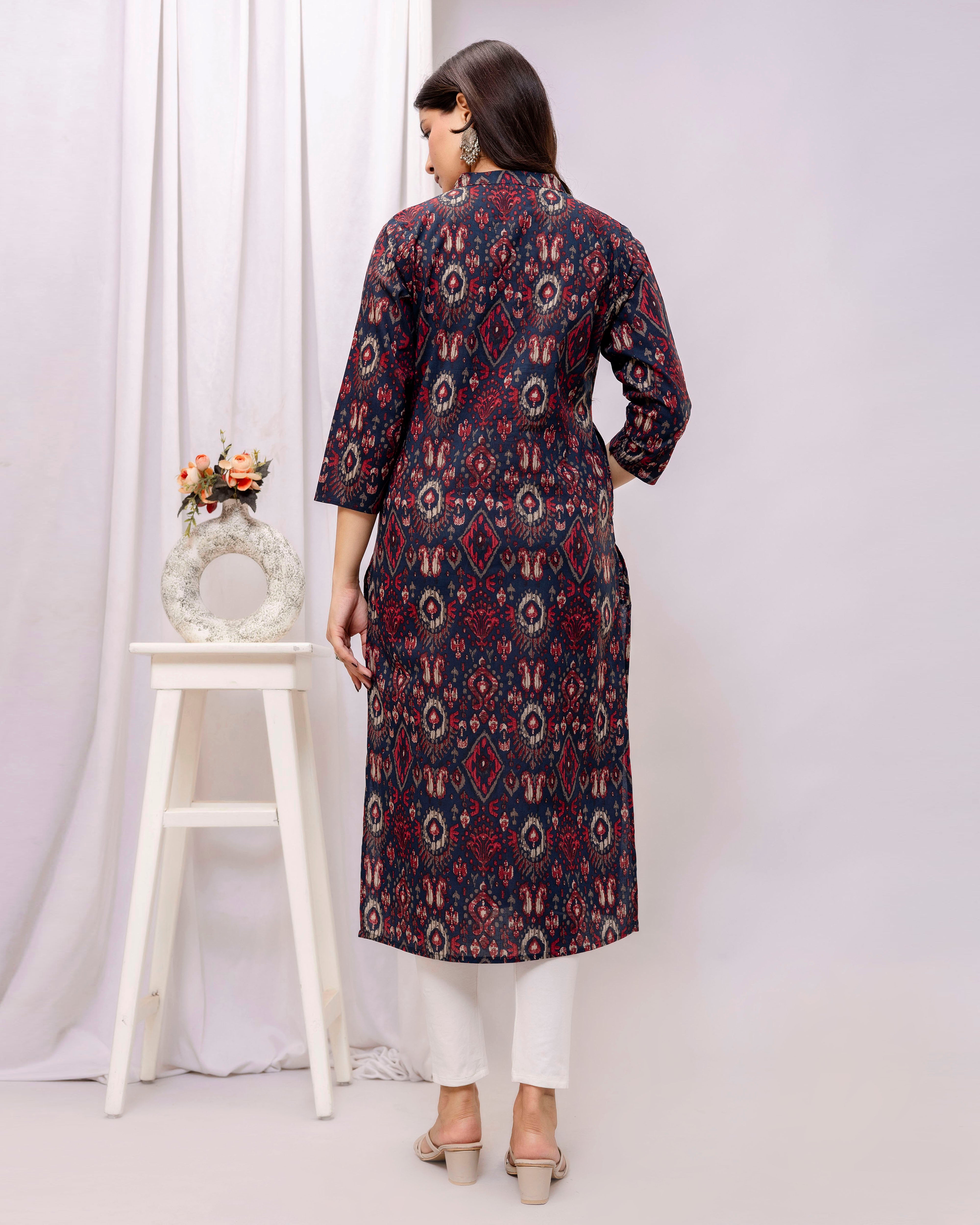 The Midnight Ikat Elegance Cotton Kurta