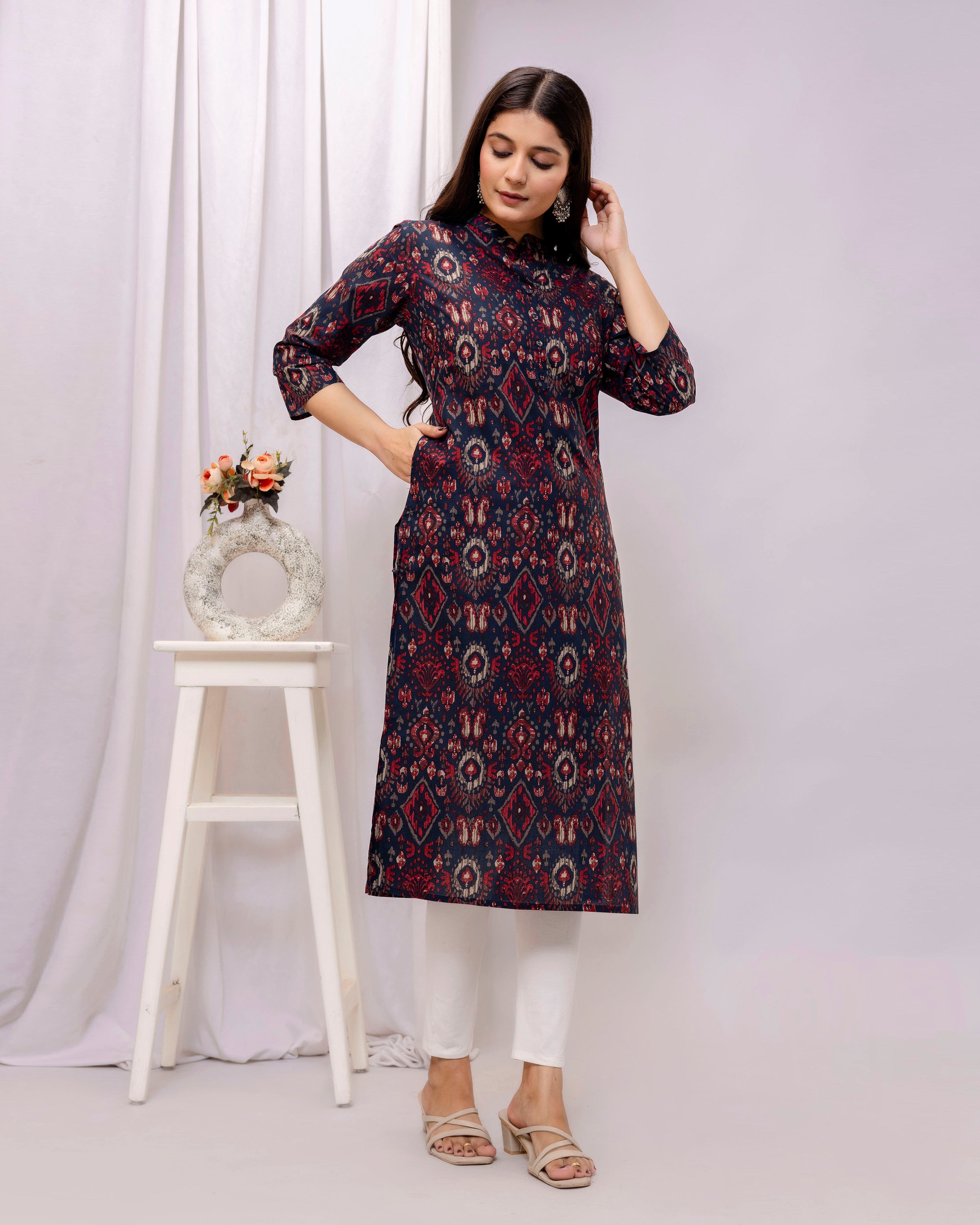 The Midnight Ikat Elegance Cotton Kurta