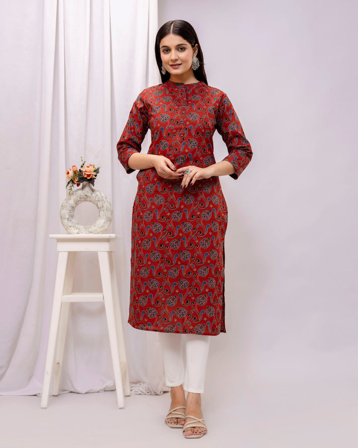 The 'Vanya' Crimson Block Print Kurti