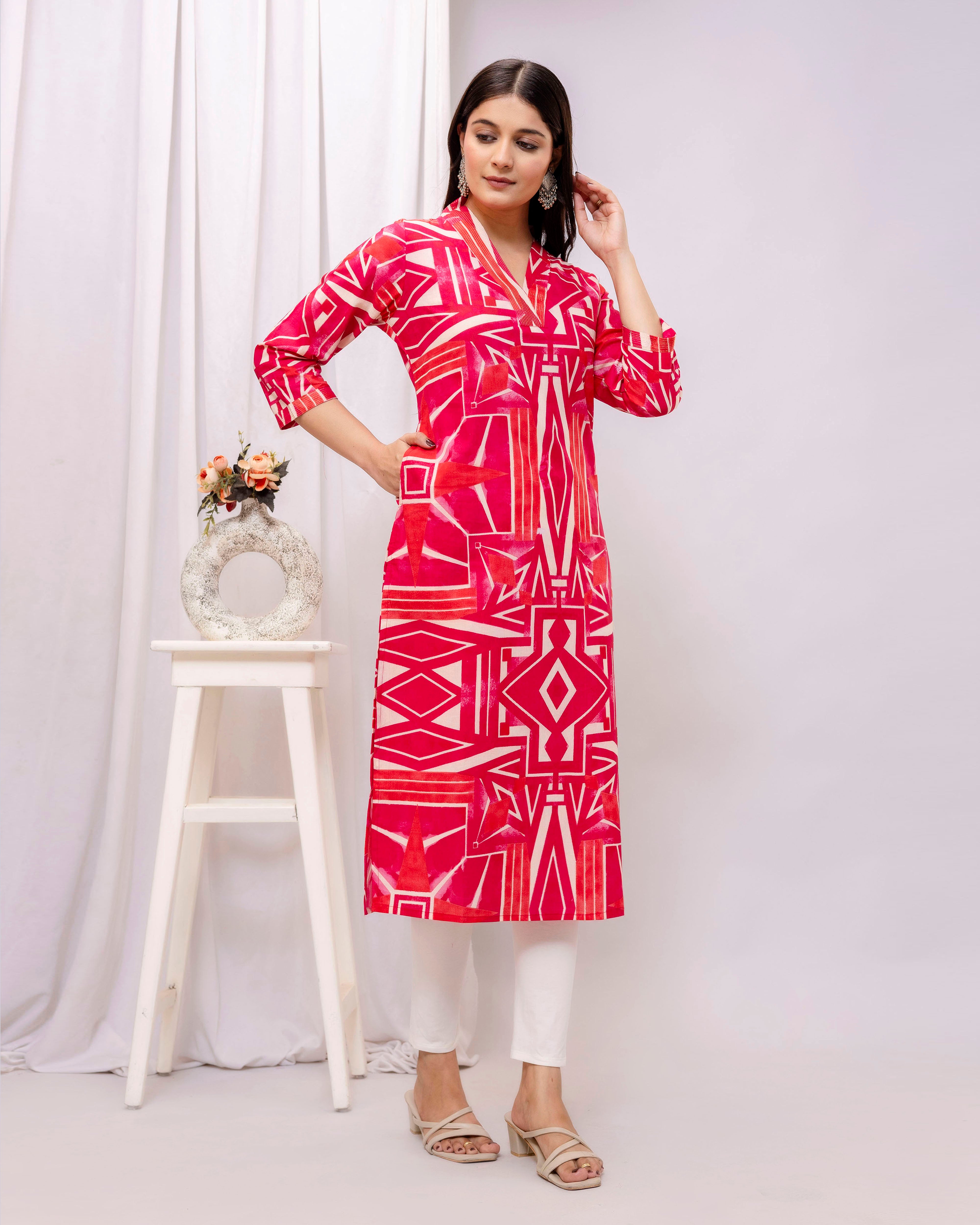The 'Fuchsia' GeoCraft Cotton Kurta
