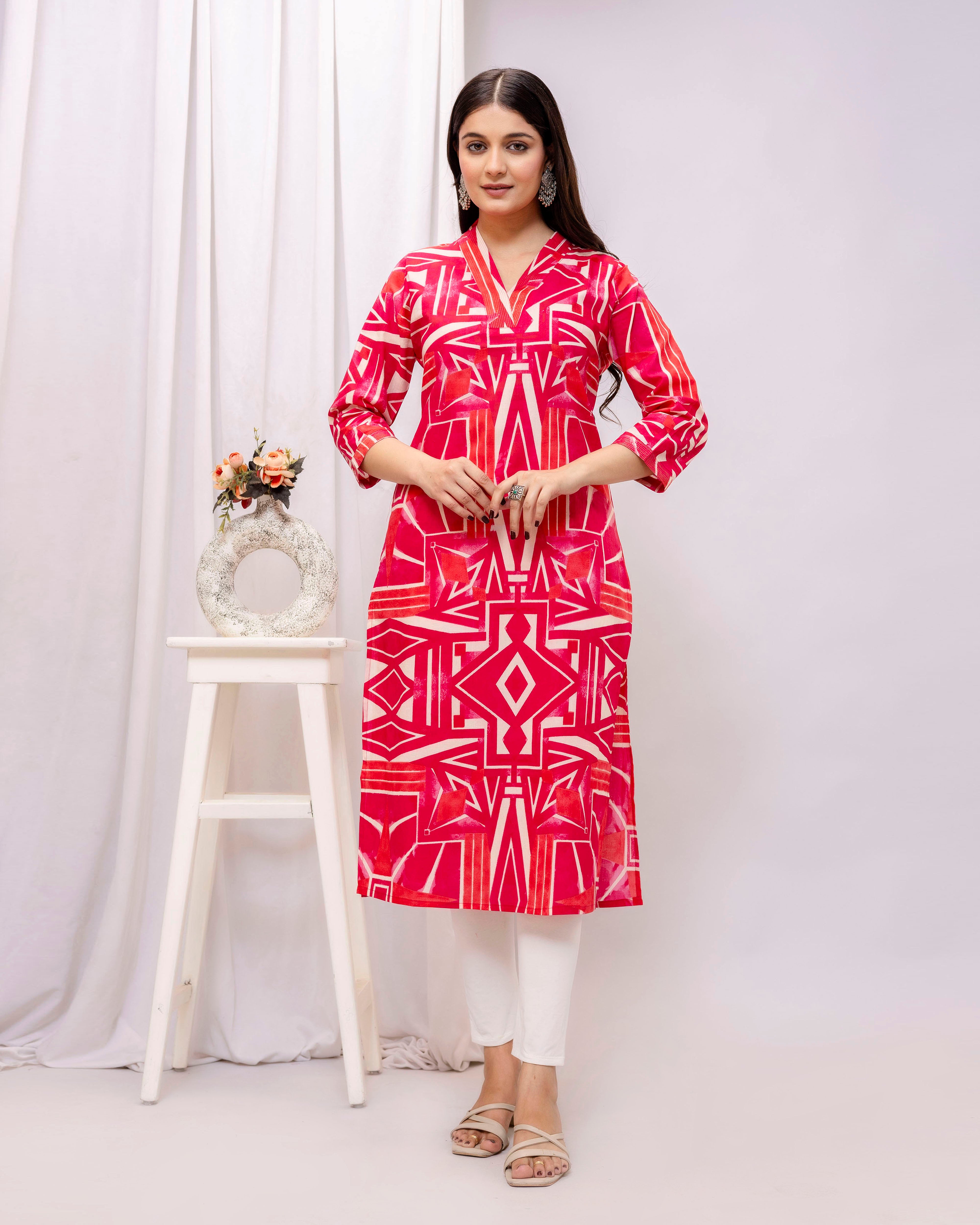 The 'Fuchsia' GeoCraft Cotton Kurta