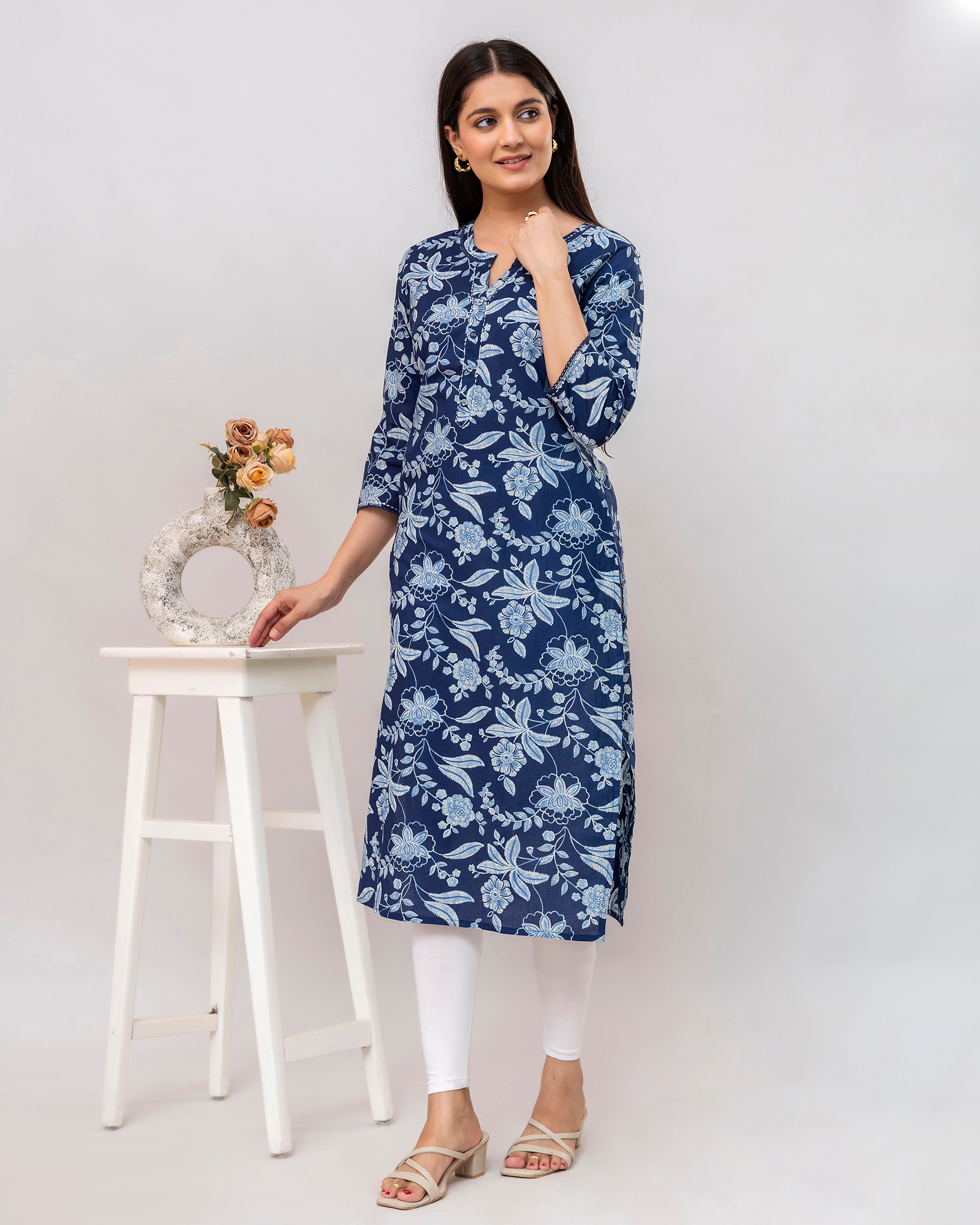 The 'Neela' Indigo Floral Kurti's