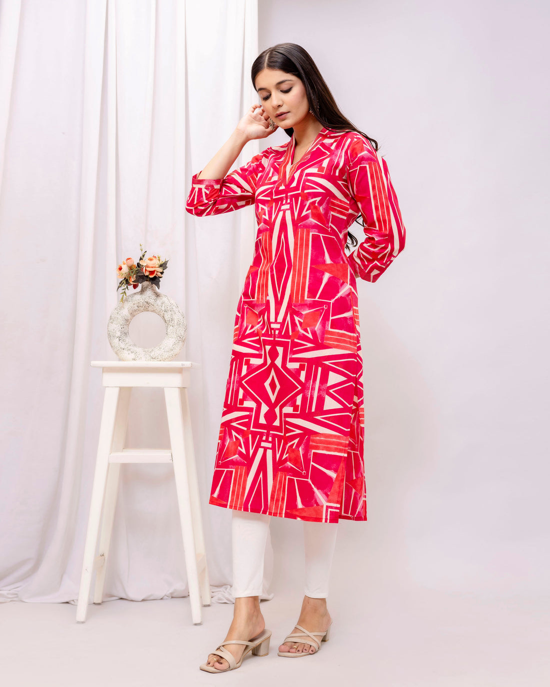 The 'Fuchsia' GeoCraft Cotton Kurta