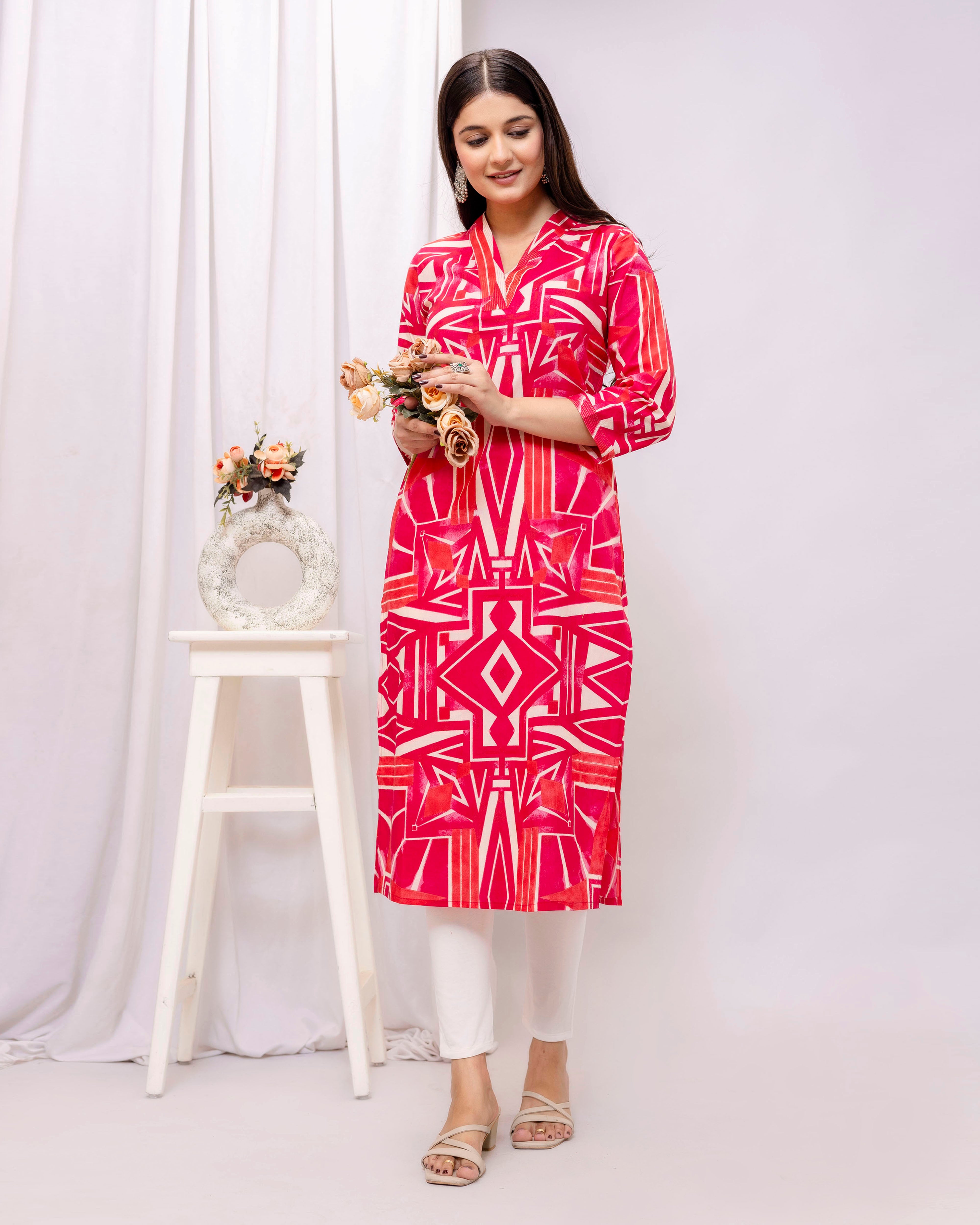 The 'Fuchsia' GeoCraft Cotton Kurta