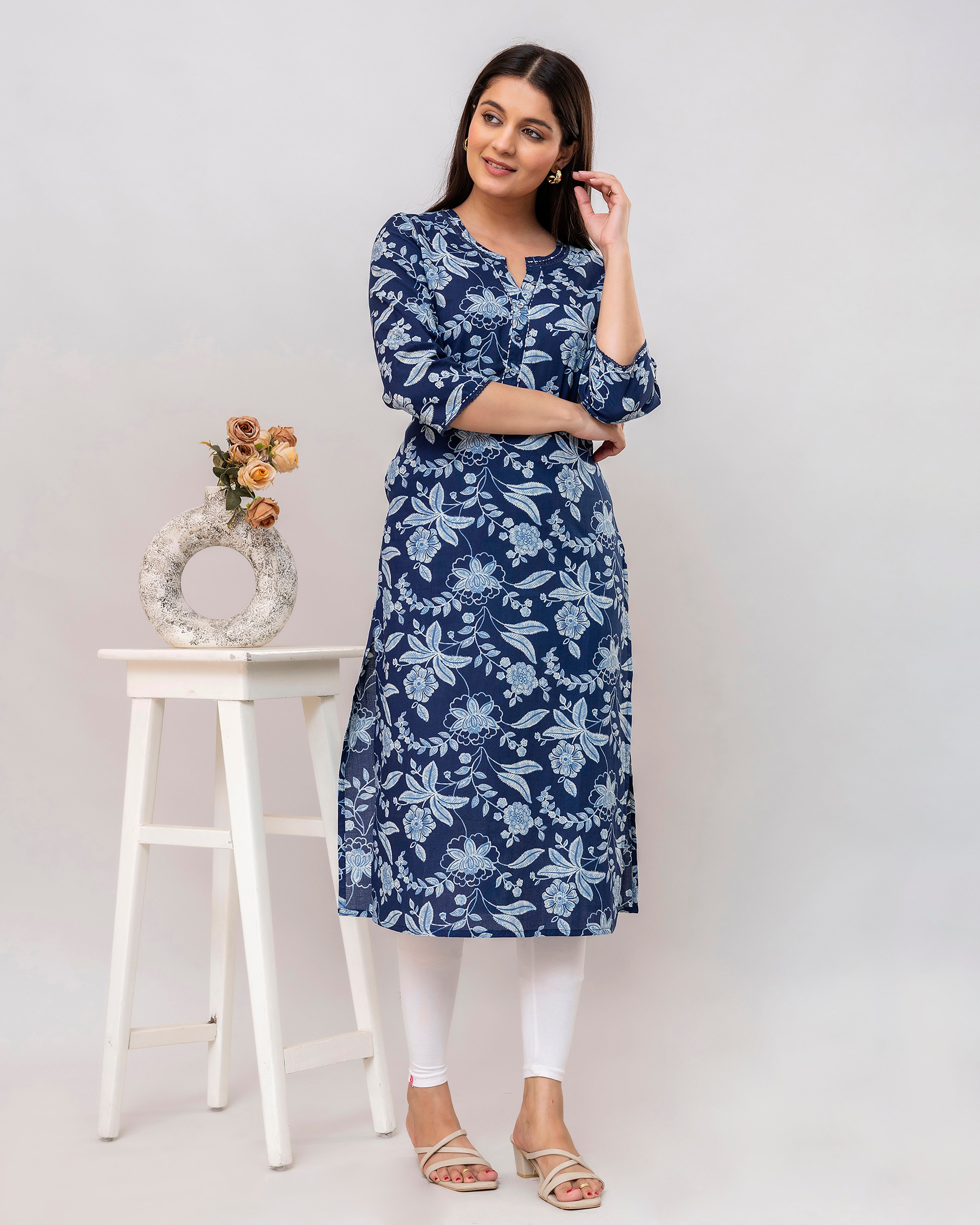 The 'Neela' Indigo Floral Kurti's