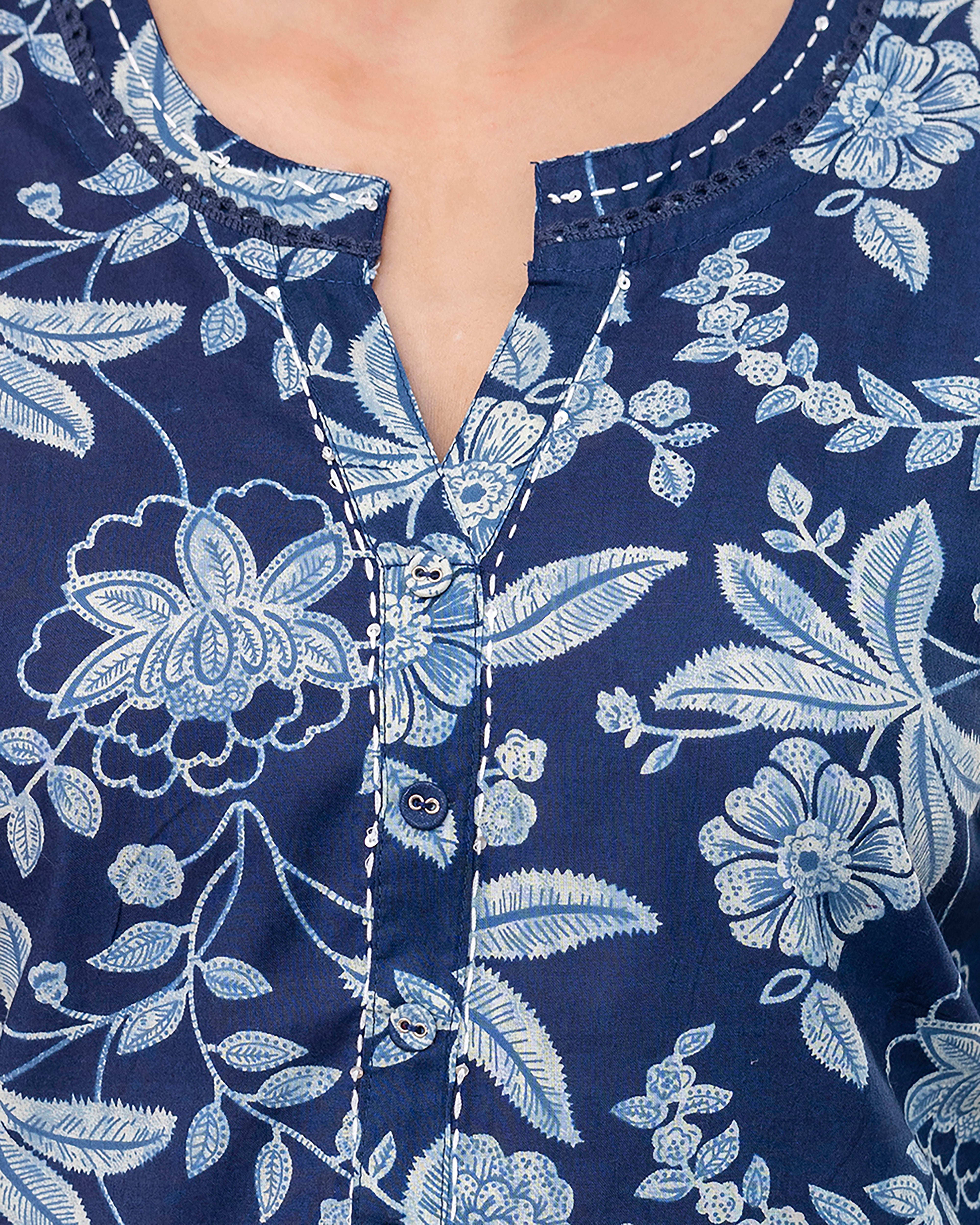 The 'Neela' Indigo Floral Kurti's