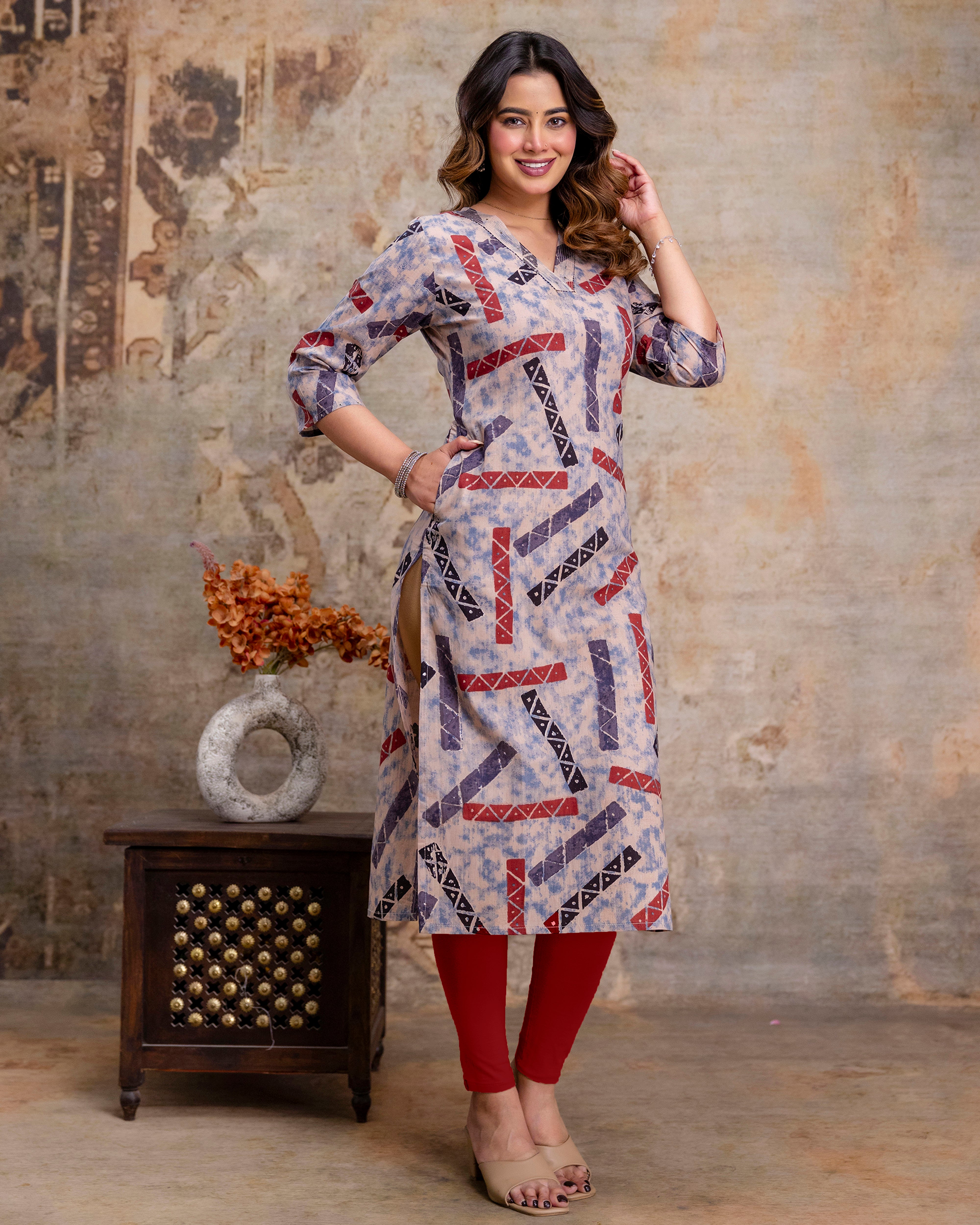 The 'Rhea' Geometric Abstract Straight Kurta
