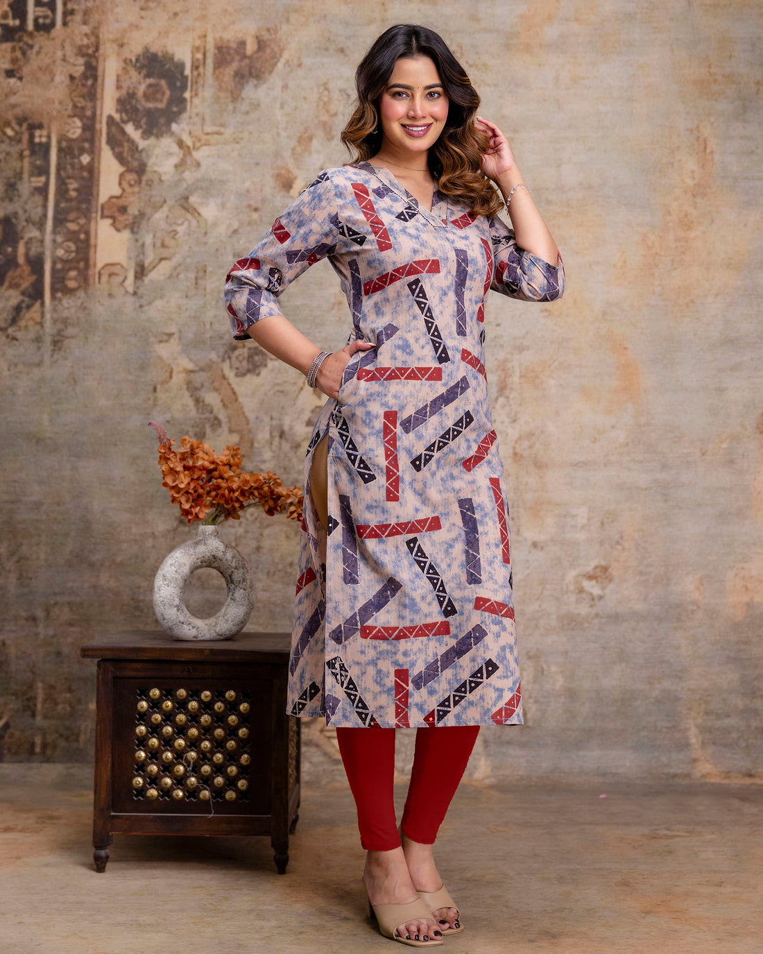The 'Rhea' Geometric Abstract Straight Kurta