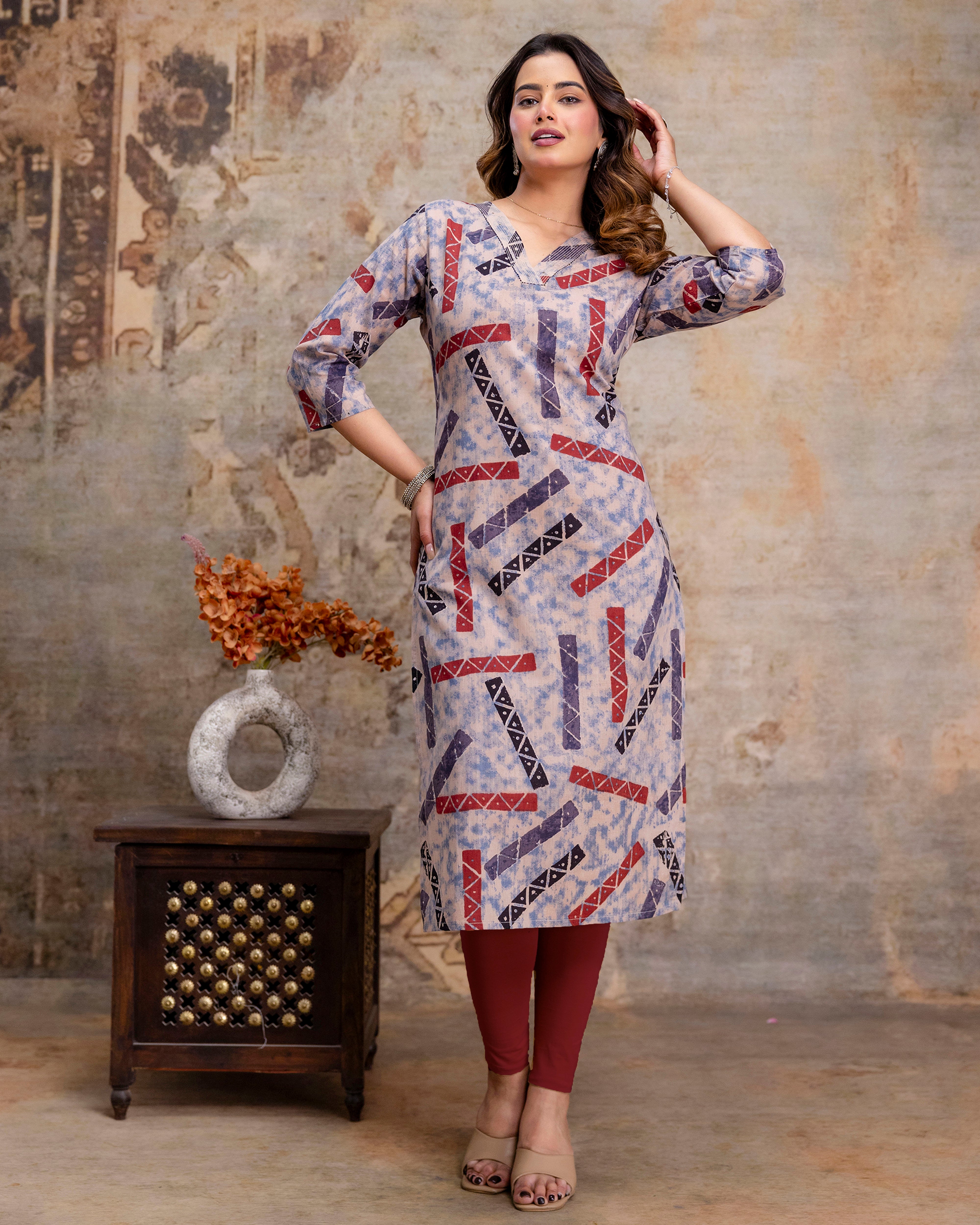 The 'Rhea' Geometric Abstract Straight Kurta