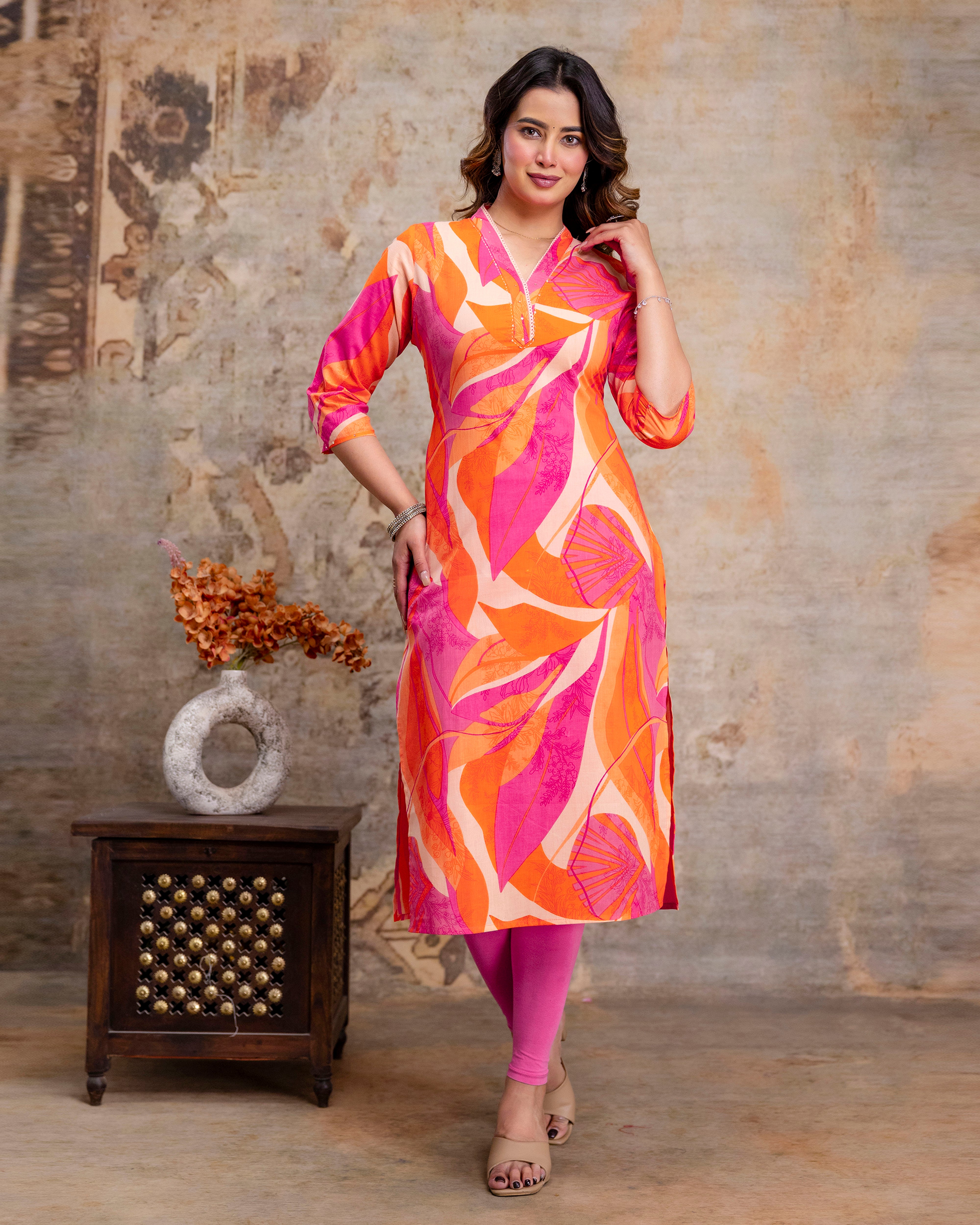 The 'Zaira' Tropical Sunset Straight Kurta