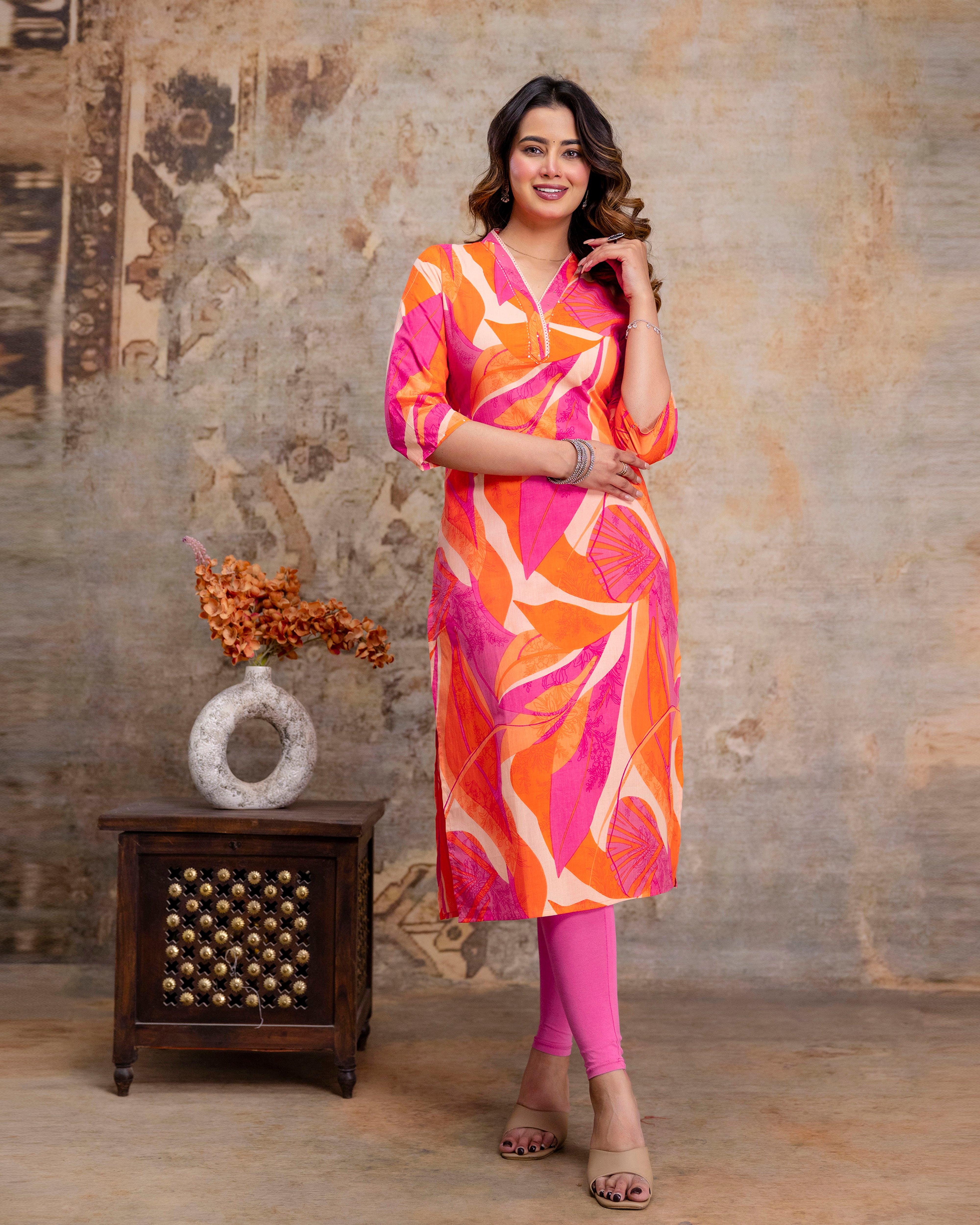 The 'Zaira' Tropical Sunset Straight Kurta