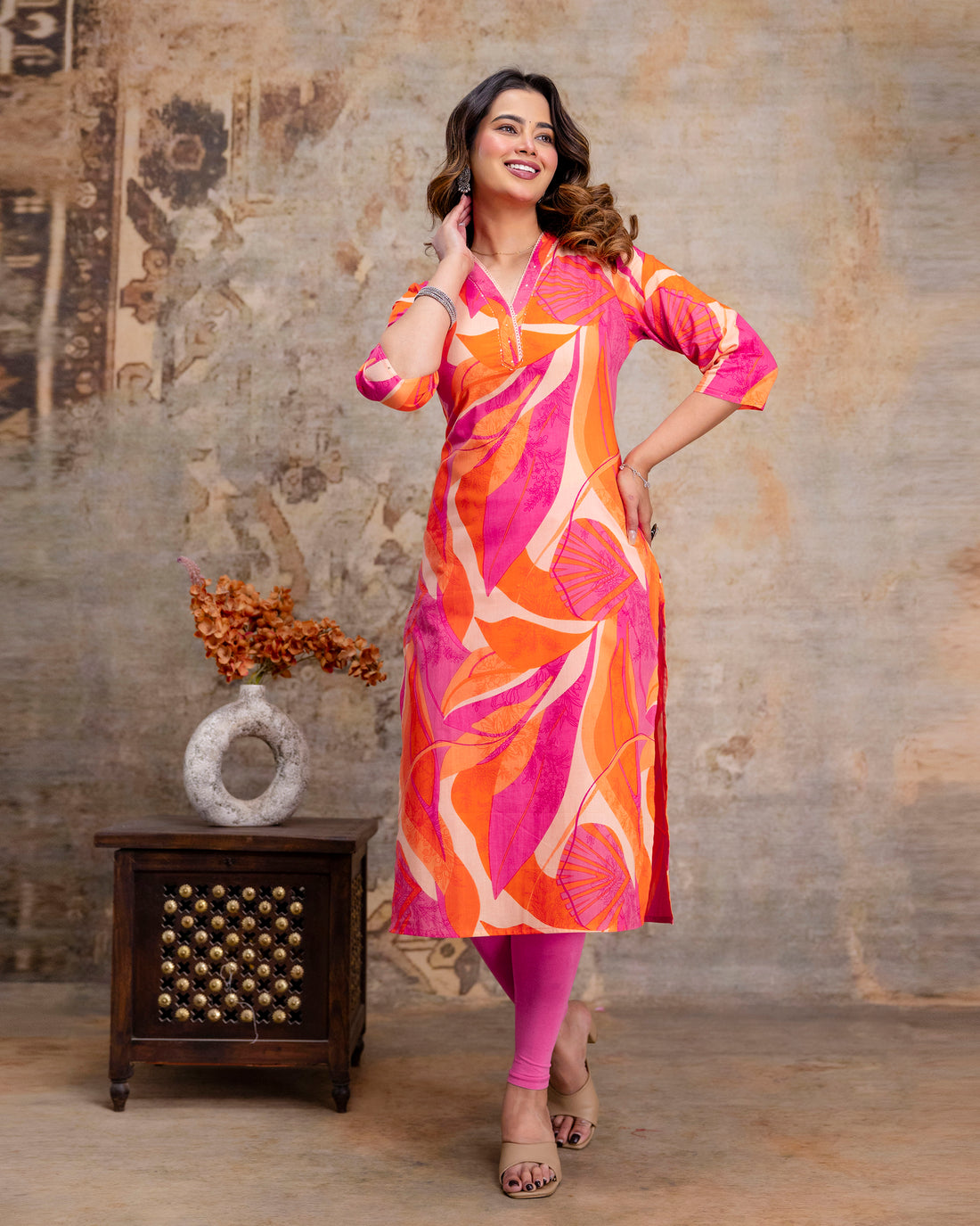 The 'Zaira' Tropical Sunset Straight Kurta