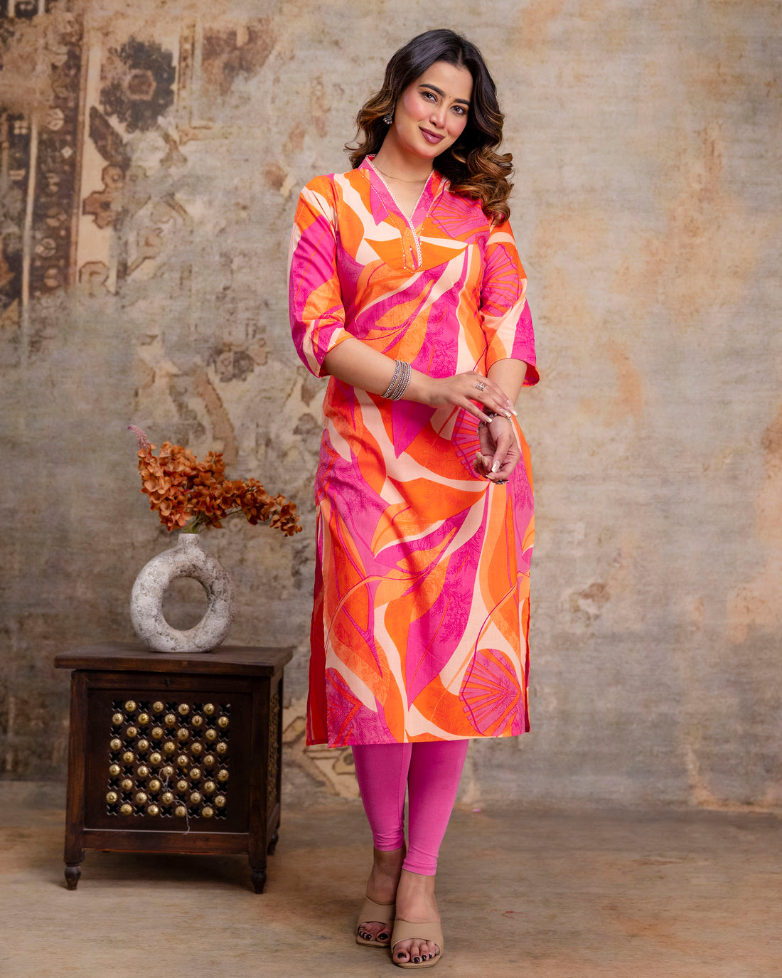 The 'Zaira' Tropical Sunset Straight Kurta