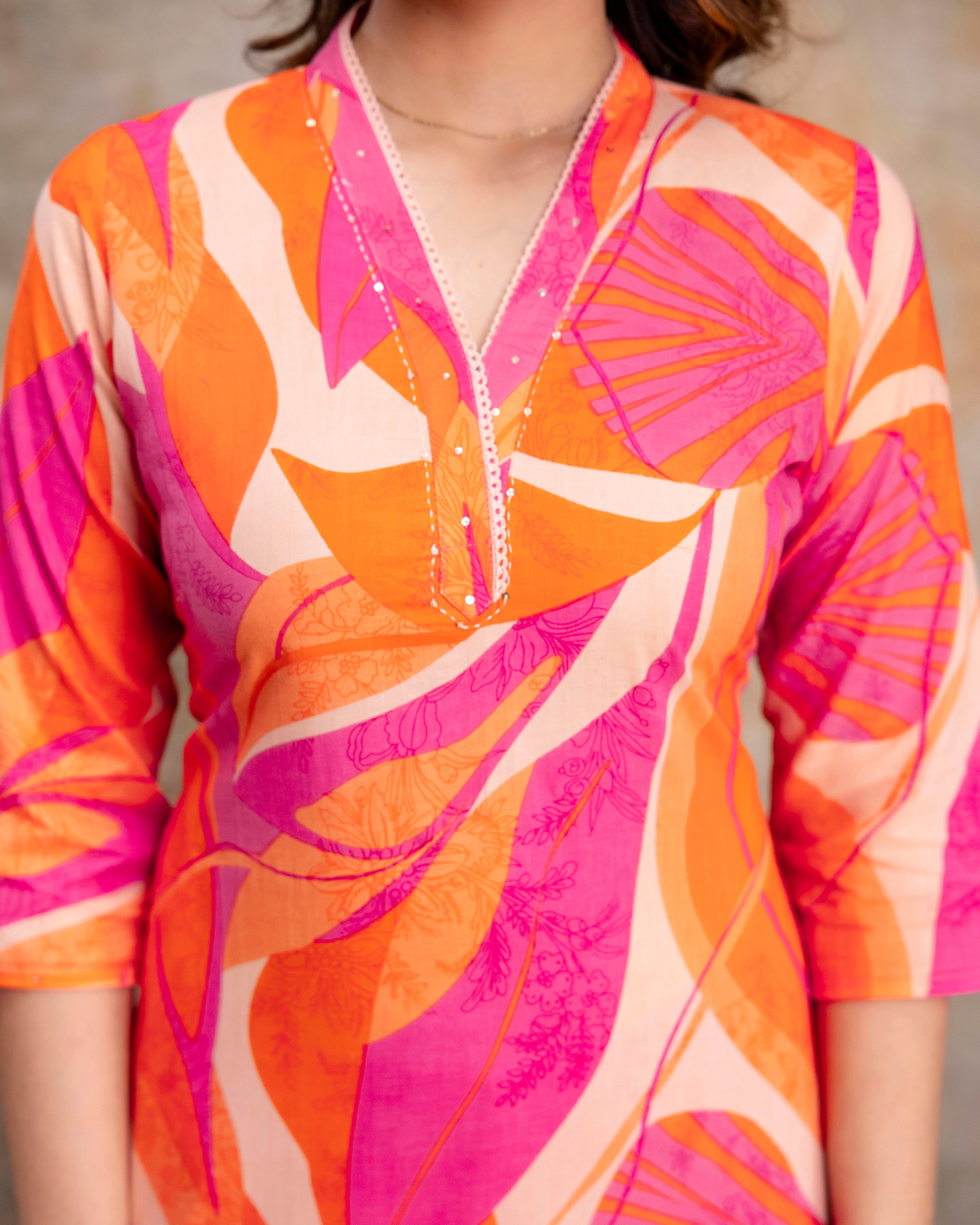 The 'Zaira' Tropical Sunset Straight Kurta