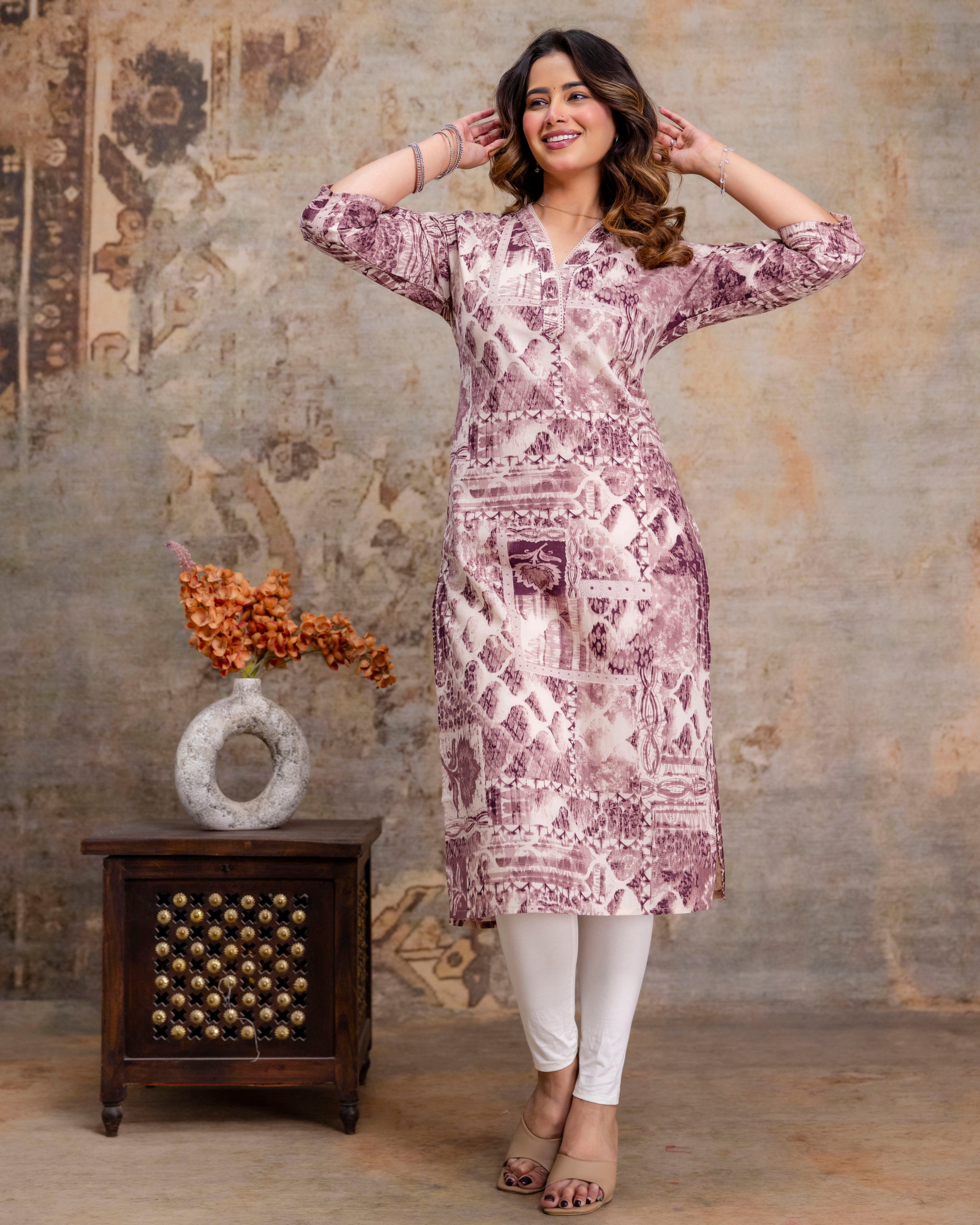 The 'Aditi' Mauve Mosaic Straight Kurta