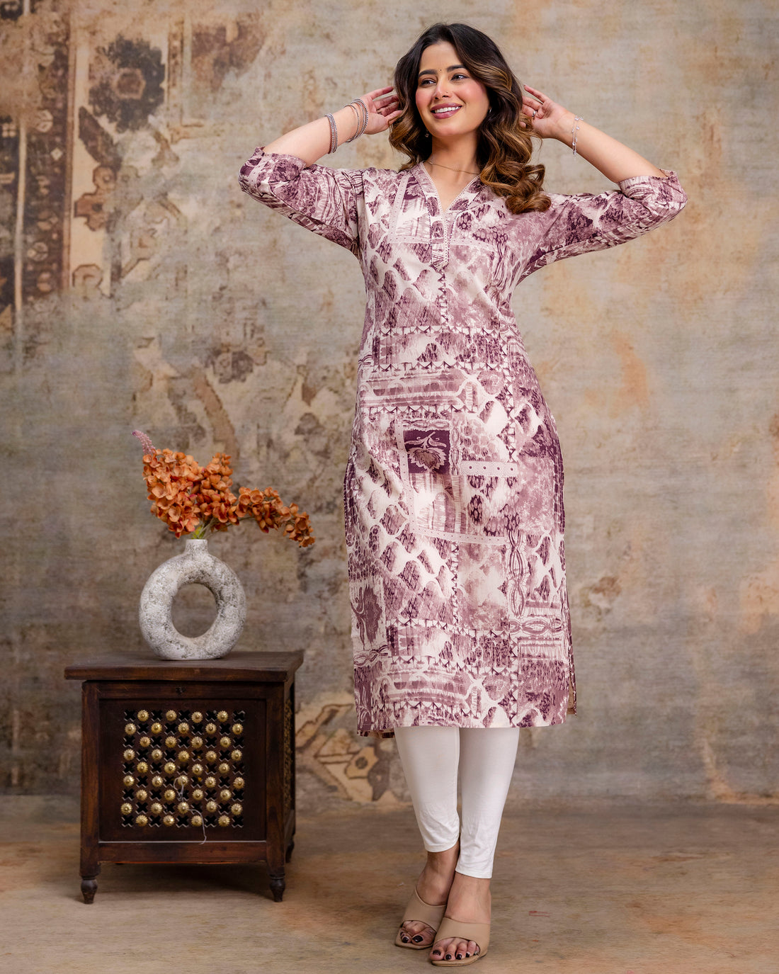 The 'Aditi' Mauve Mosaic Straight Kurta