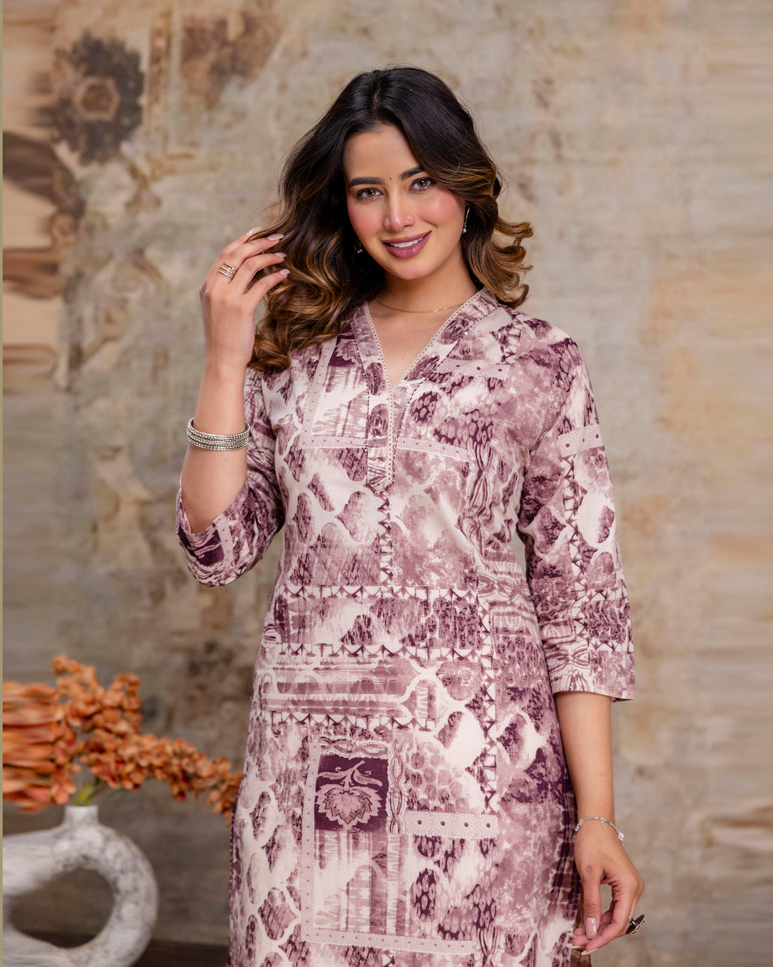 The 'Aditi' Mauve Mosaic Straight Kurta