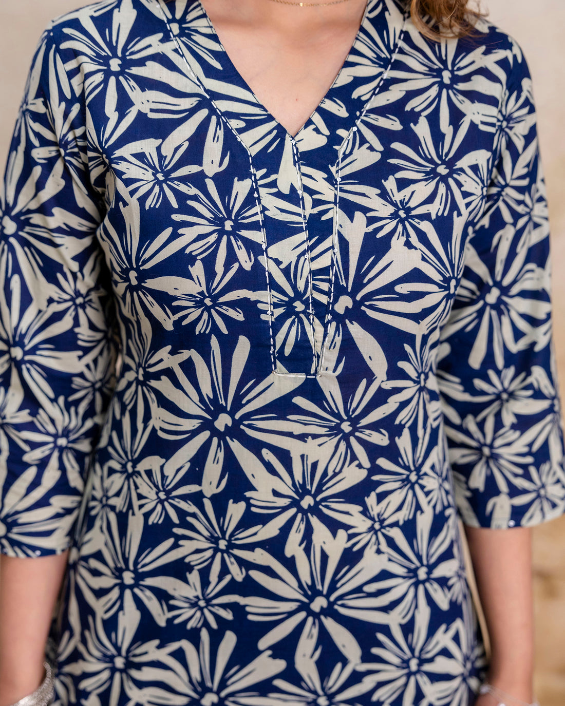 The 'Nila' Navy Bloom Straight Kurta