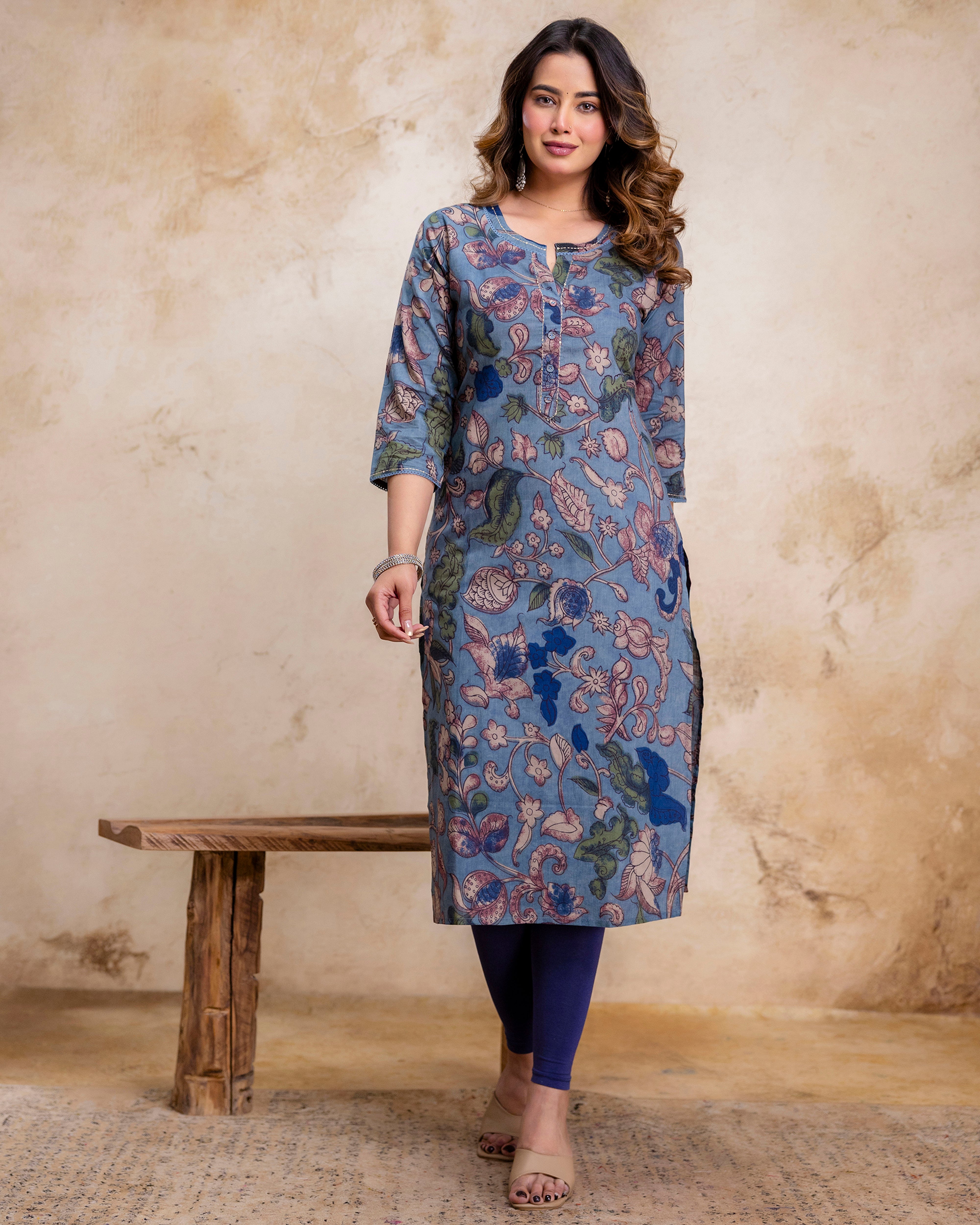 The 'Tara' Slate Garden Straight Kurta