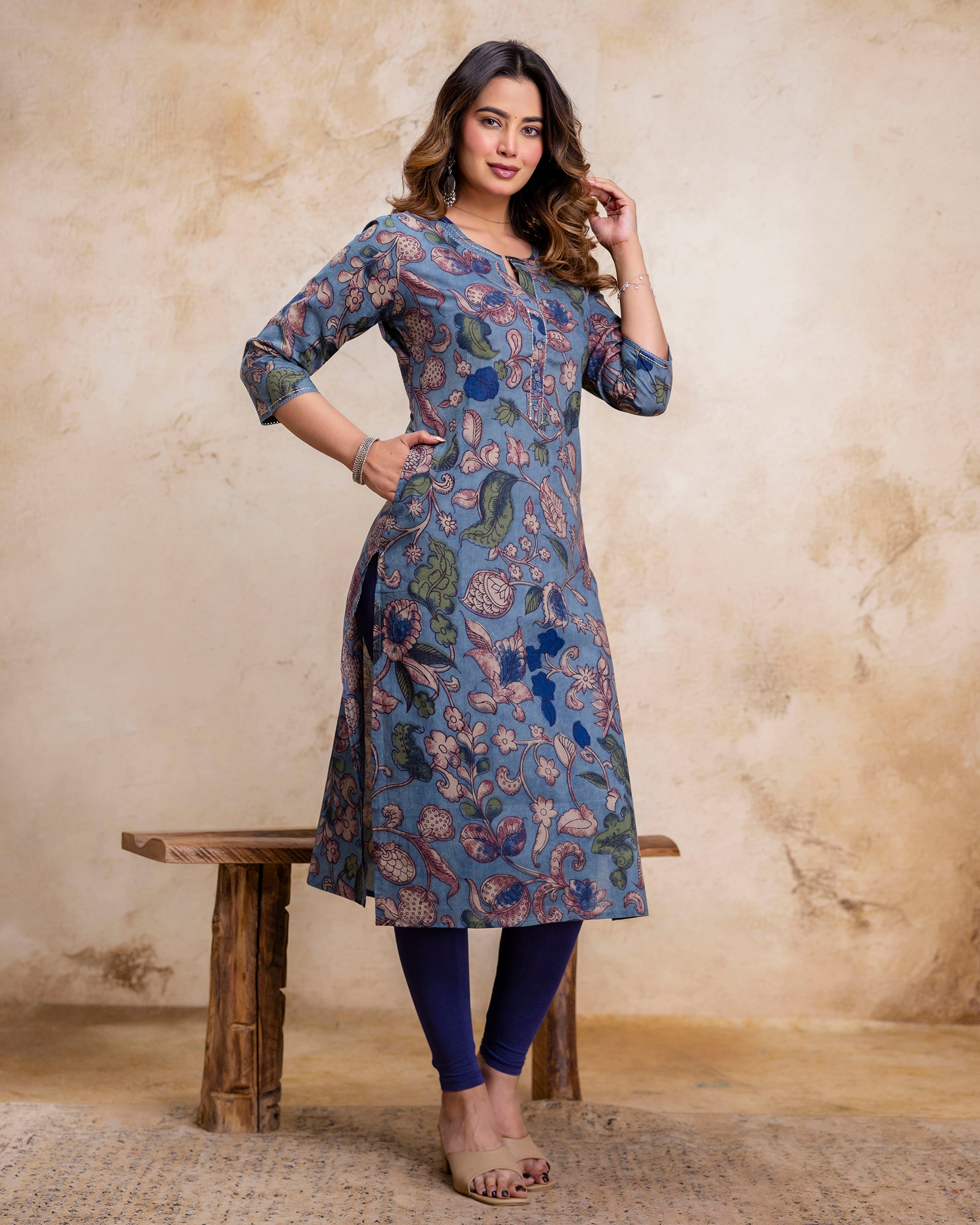 The 'Tara' Slate Garden Straight Kurta