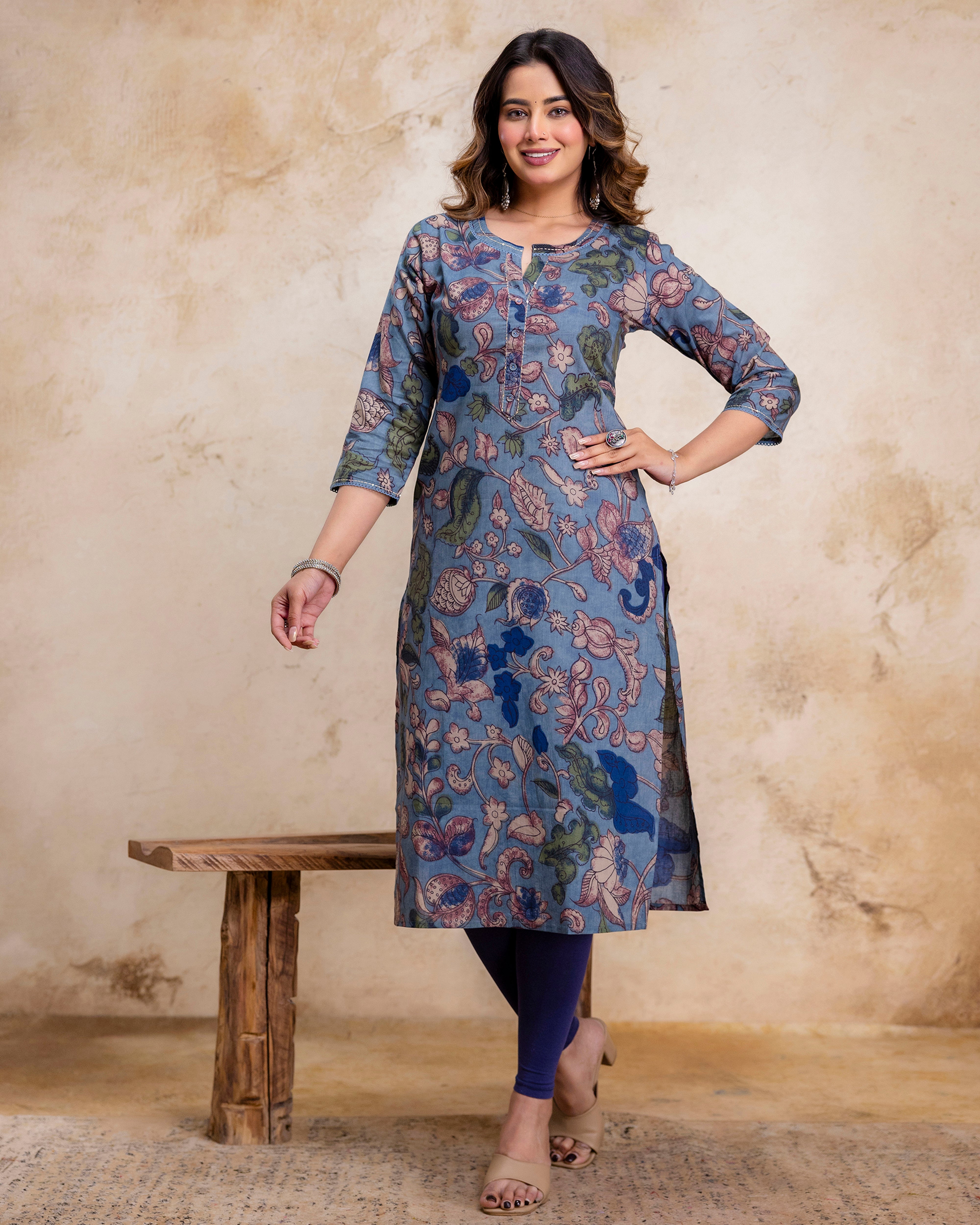 The 'Tara' Slate Garden Straight Kurta
