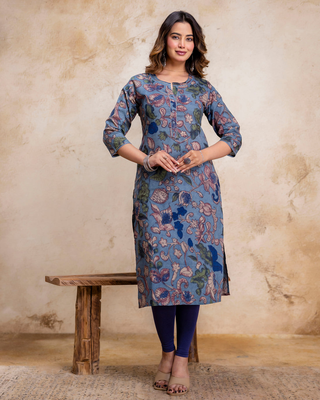 The 'Tara' Slate Garden Straight Kurta