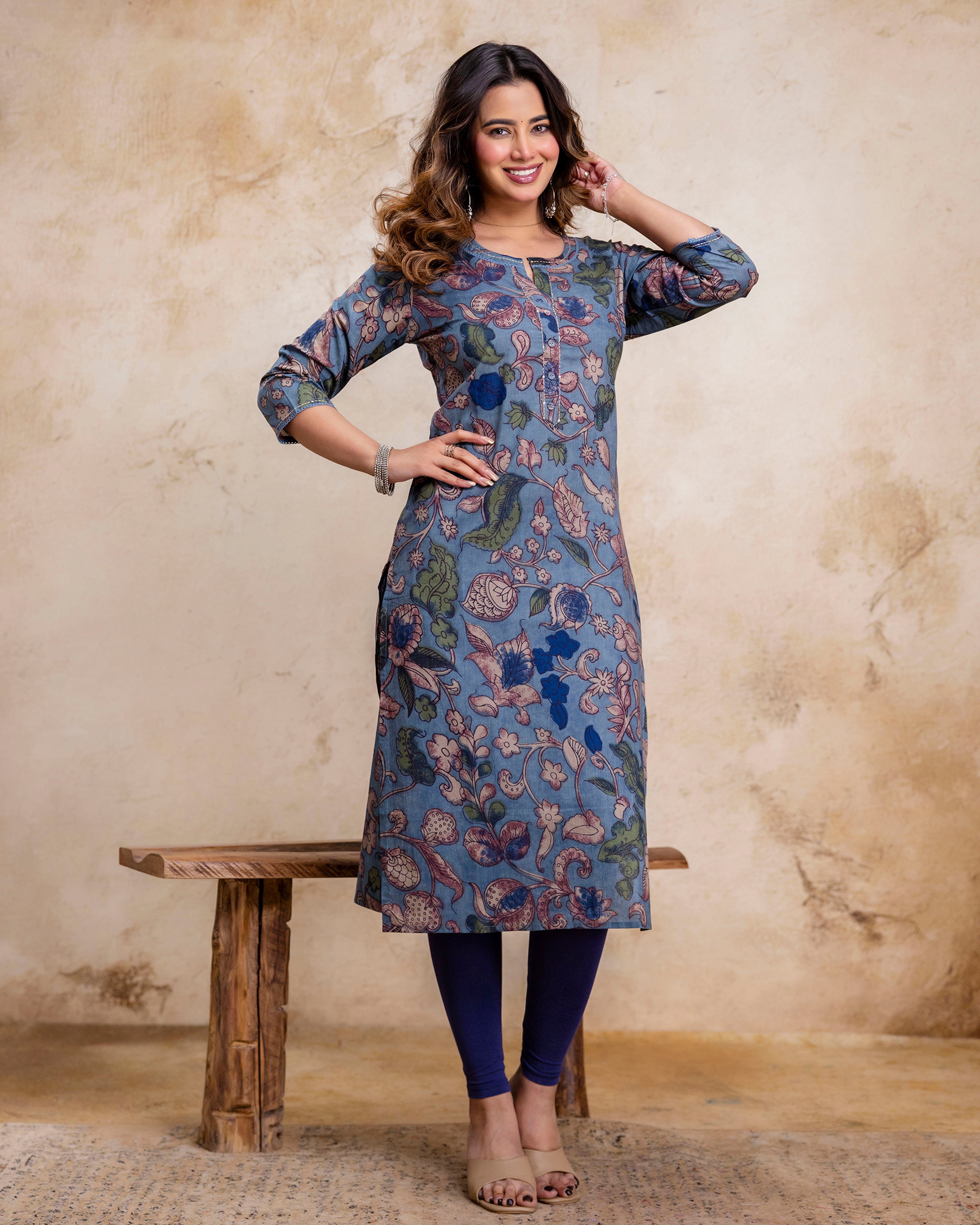 The 'Tara' Slate Garden Straight Kurta