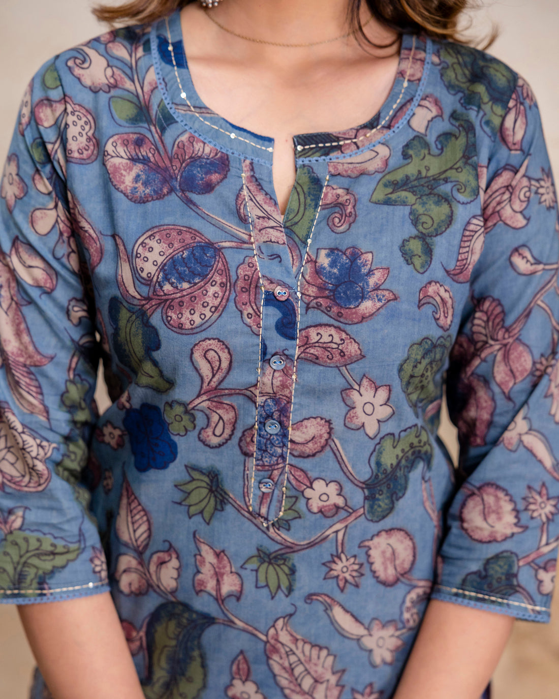 The 'Tara' Slate Garden Straight Kurta