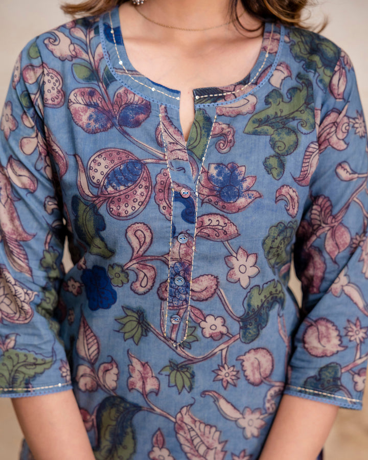 The 'Tara' Slate Garden Straight Kurta