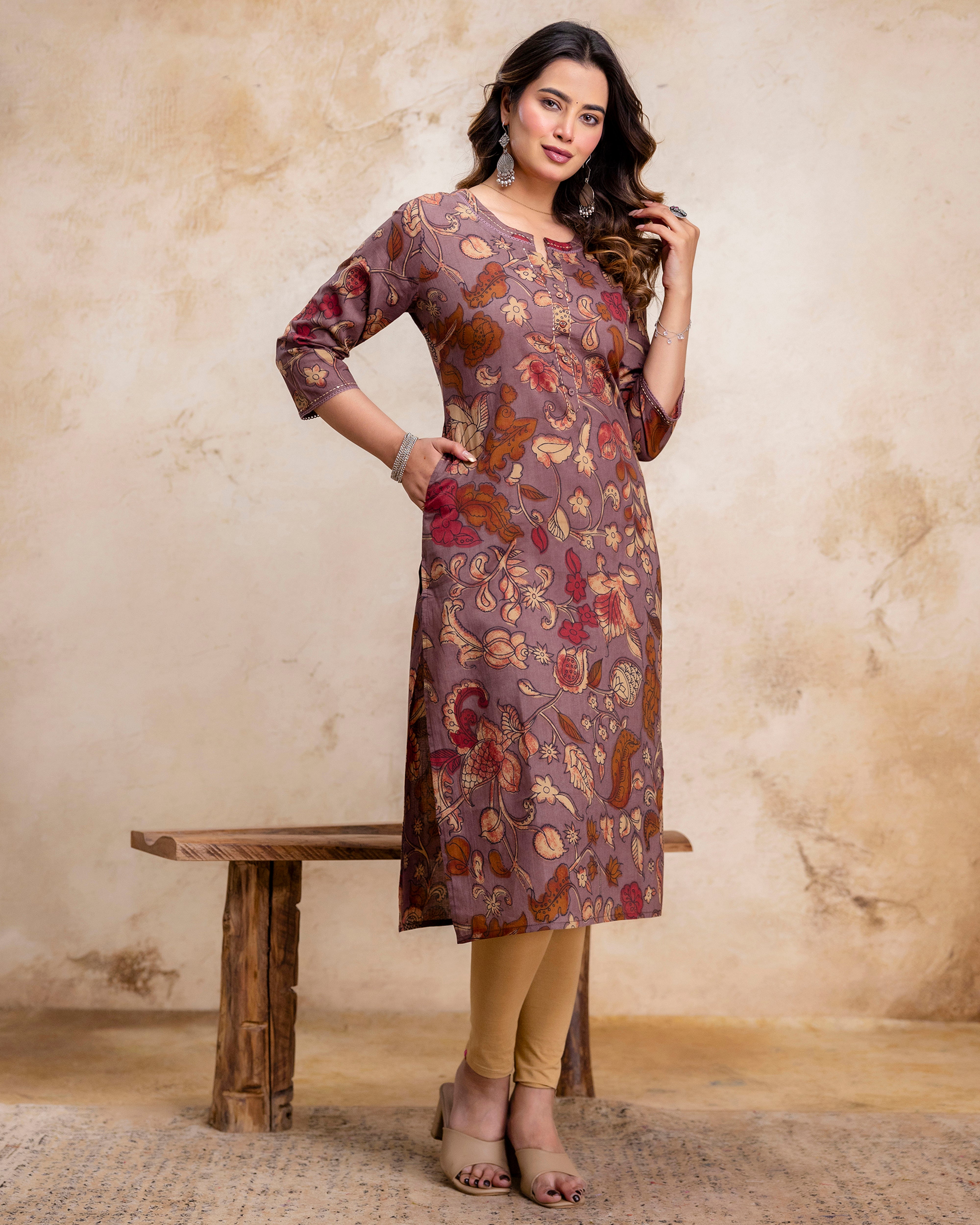 The 'Inaya' Earthy Floral Straight Kurta