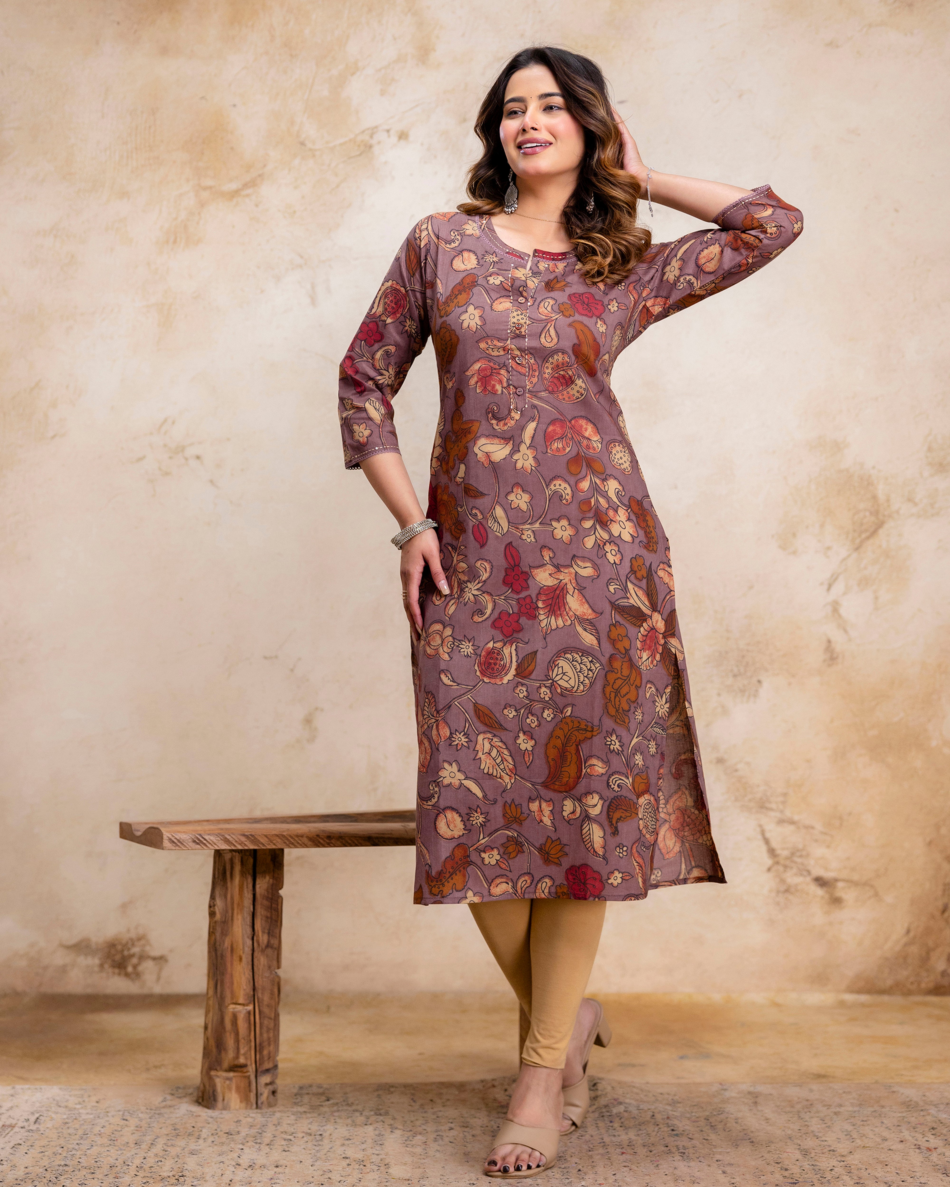 The 'Inaya' Earthy Floral Straight Kurta