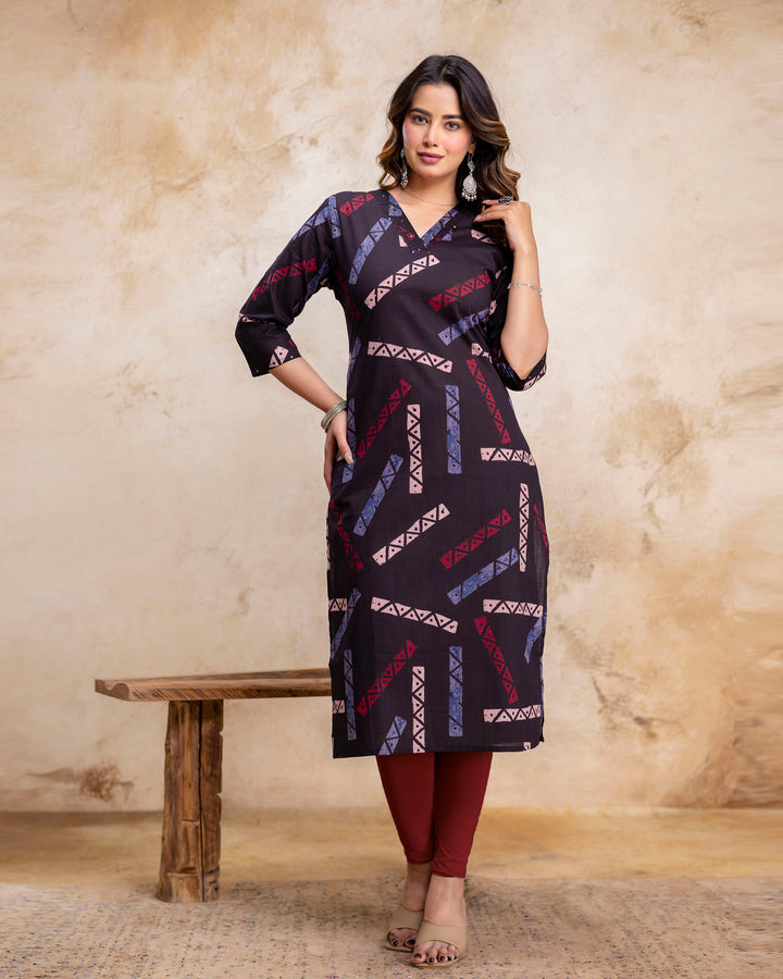 The 'Meera' Noir Tribal Straight Kurta