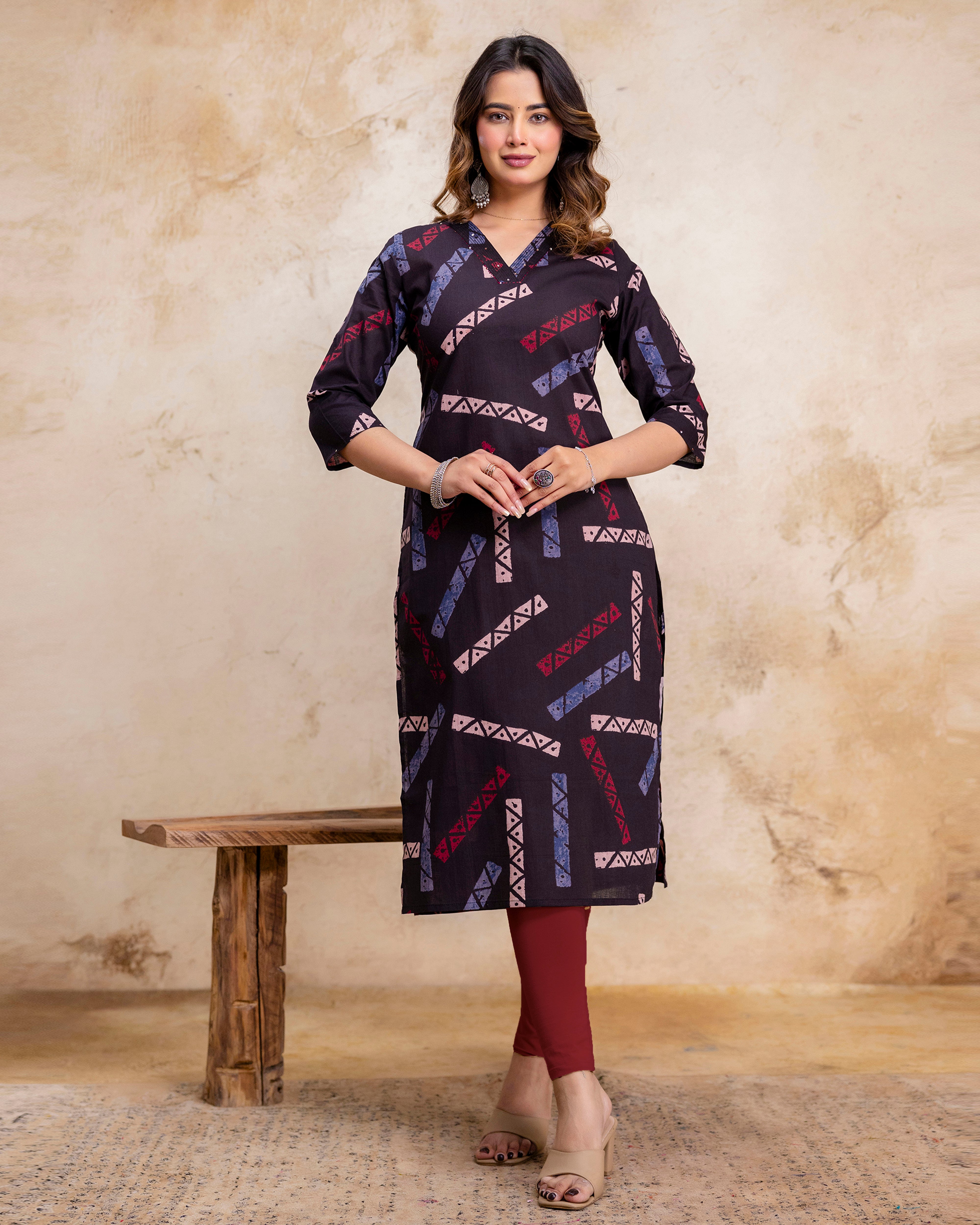 The 'Meera' Noir Tribal Straight Kurta