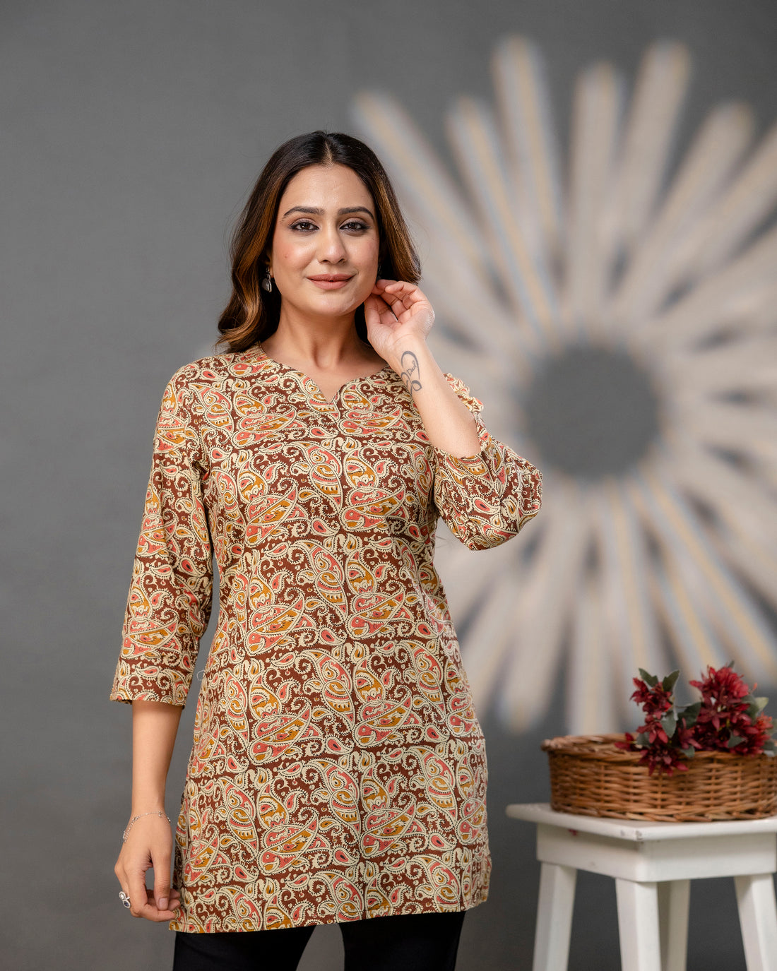 The 'Kavya' Earthy Paisley Short Top