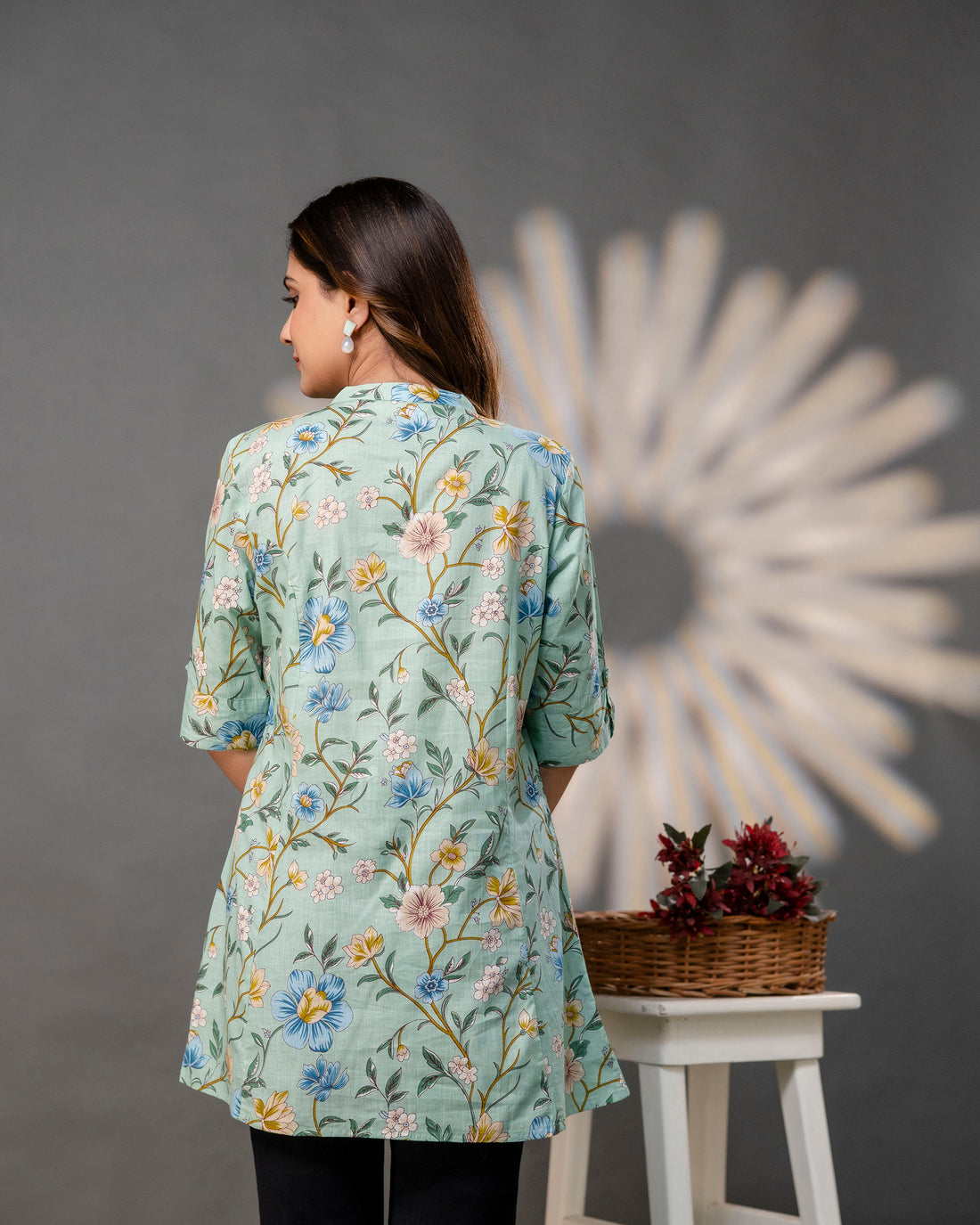 The Seafoam Floral Princess Cut Top