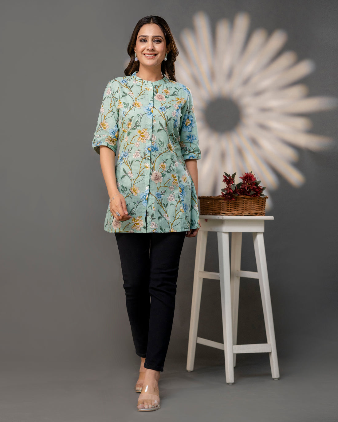 The Seafoam Floral Princess Cut Top