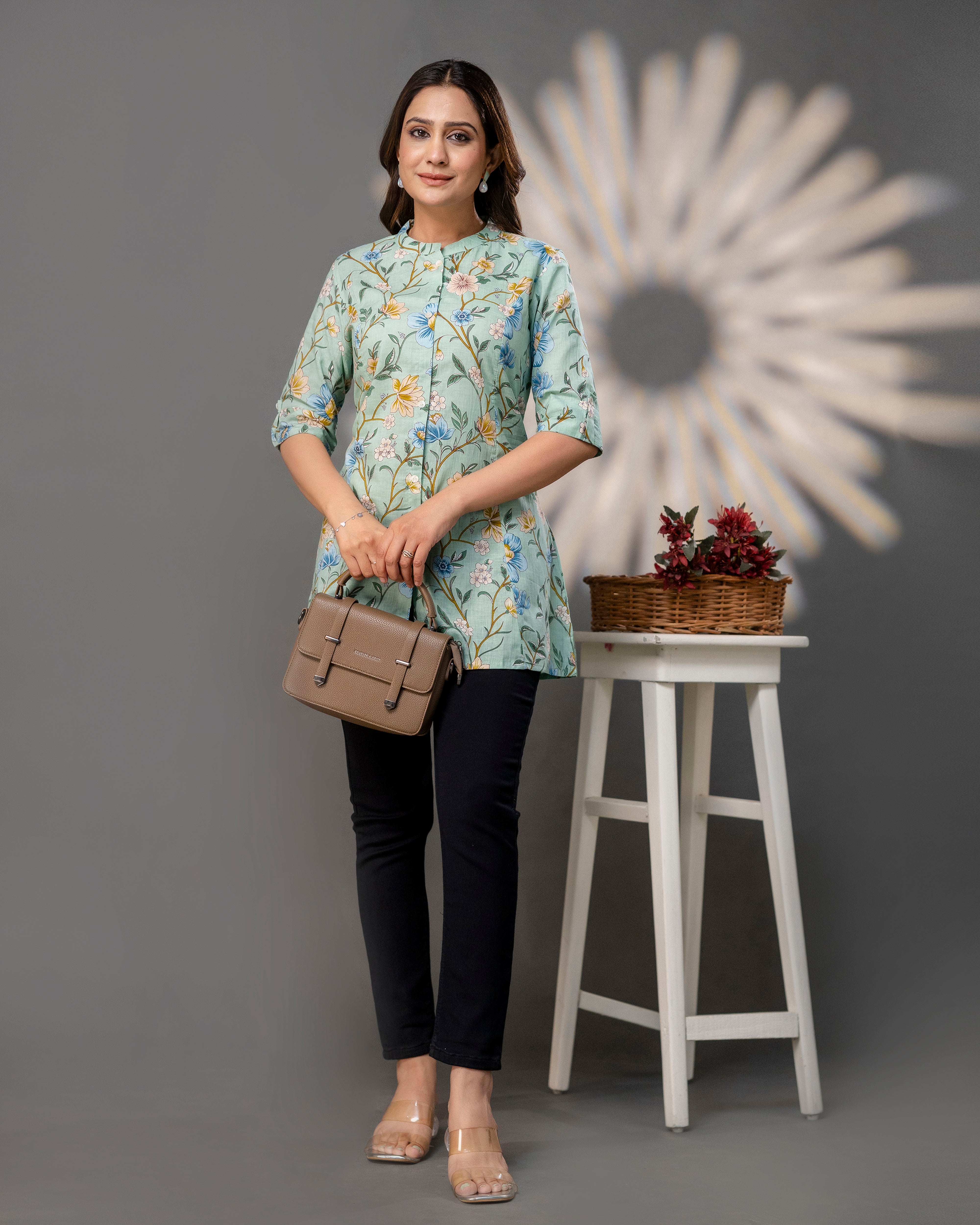 The Seafoam Floral Princess Cut Top