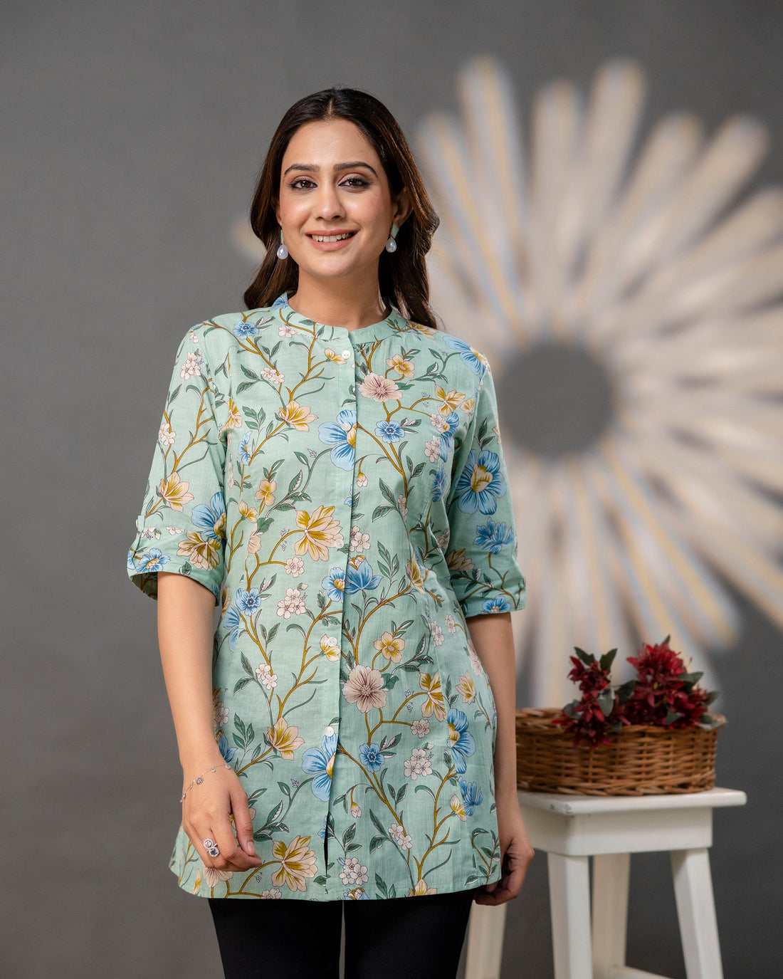 The Seafoam Floral Princess Cut Top