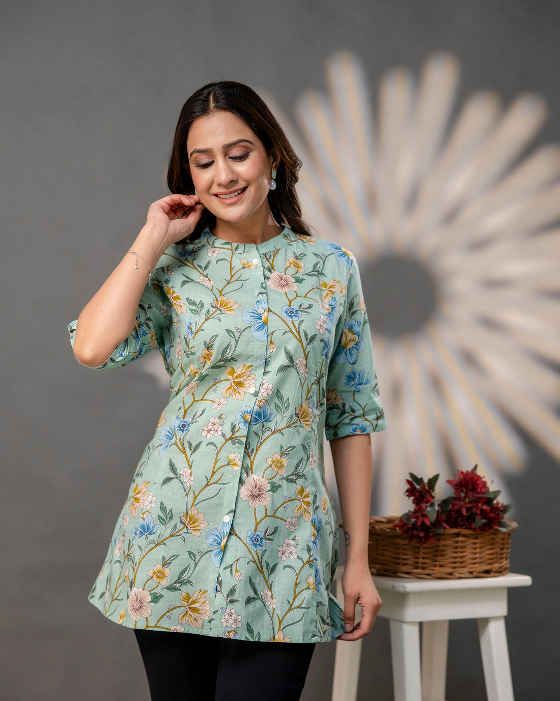 The Seafoam Floral Princess Cut Top