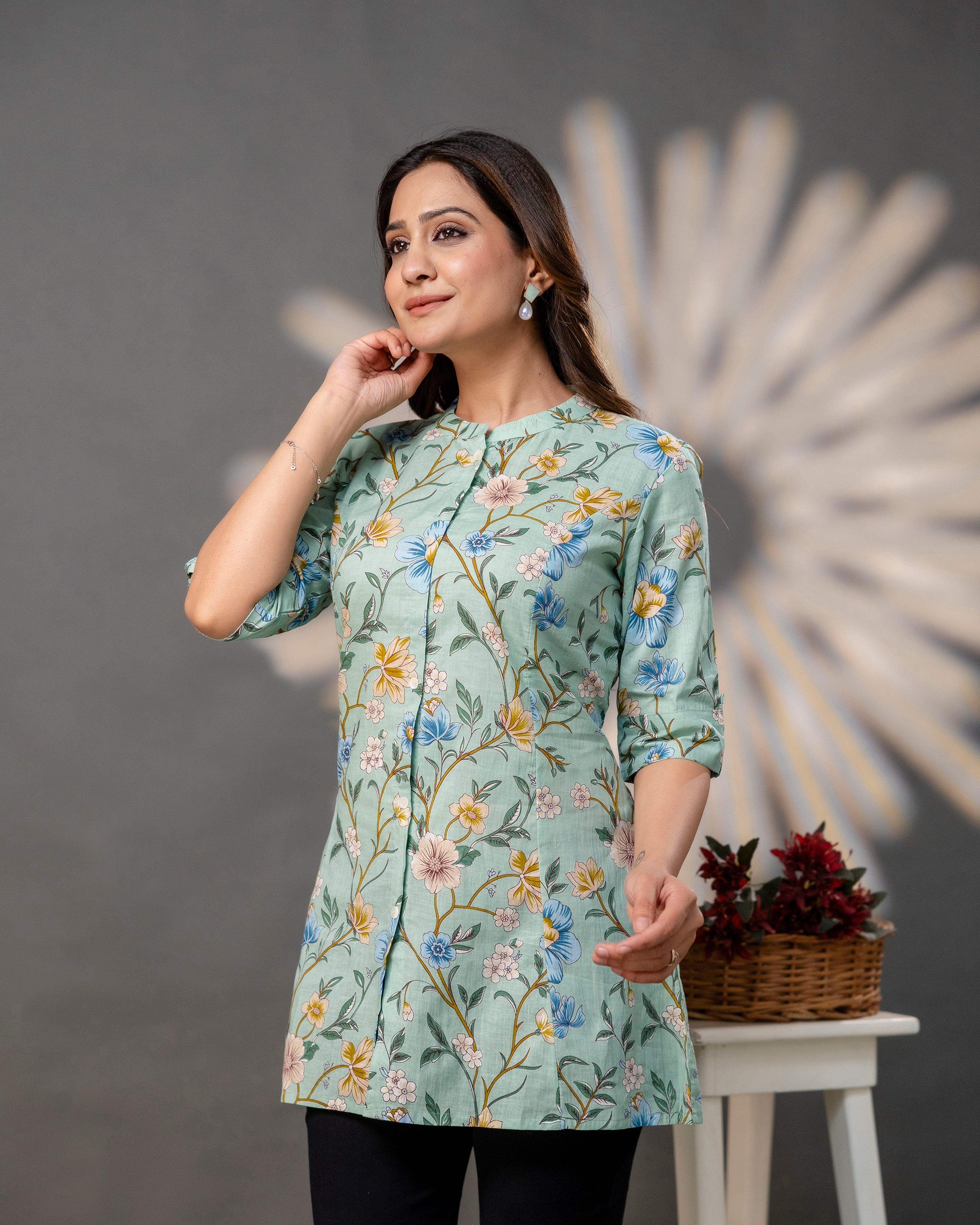 The Seafoam Floral Princess Cut Top