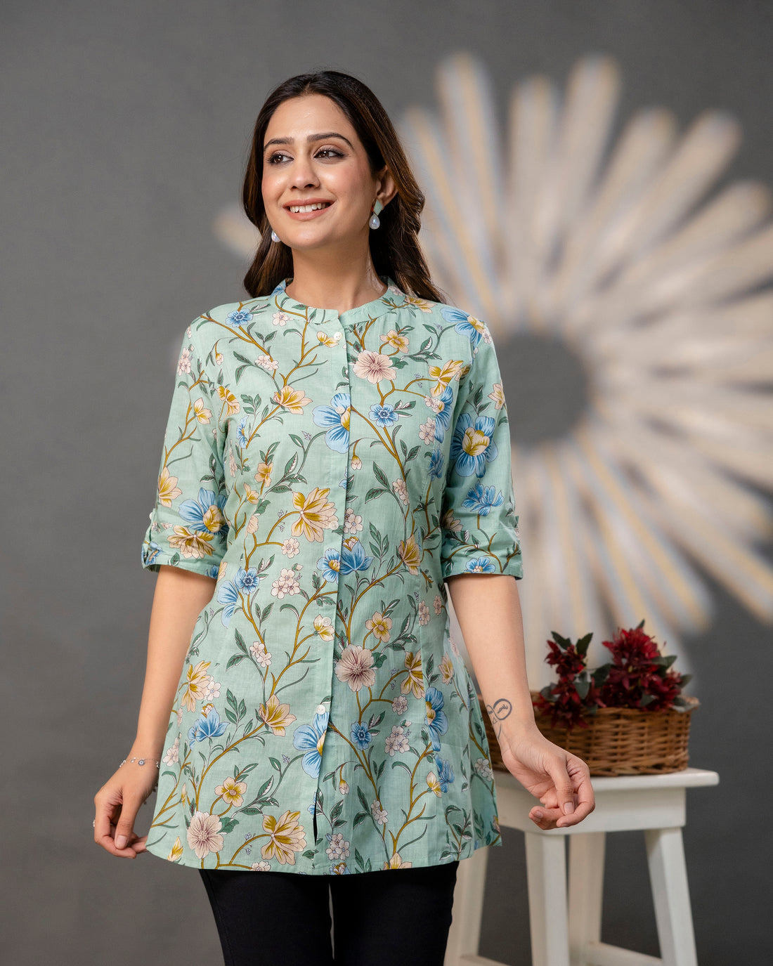 The Seafoam Floral Princess Cut Top