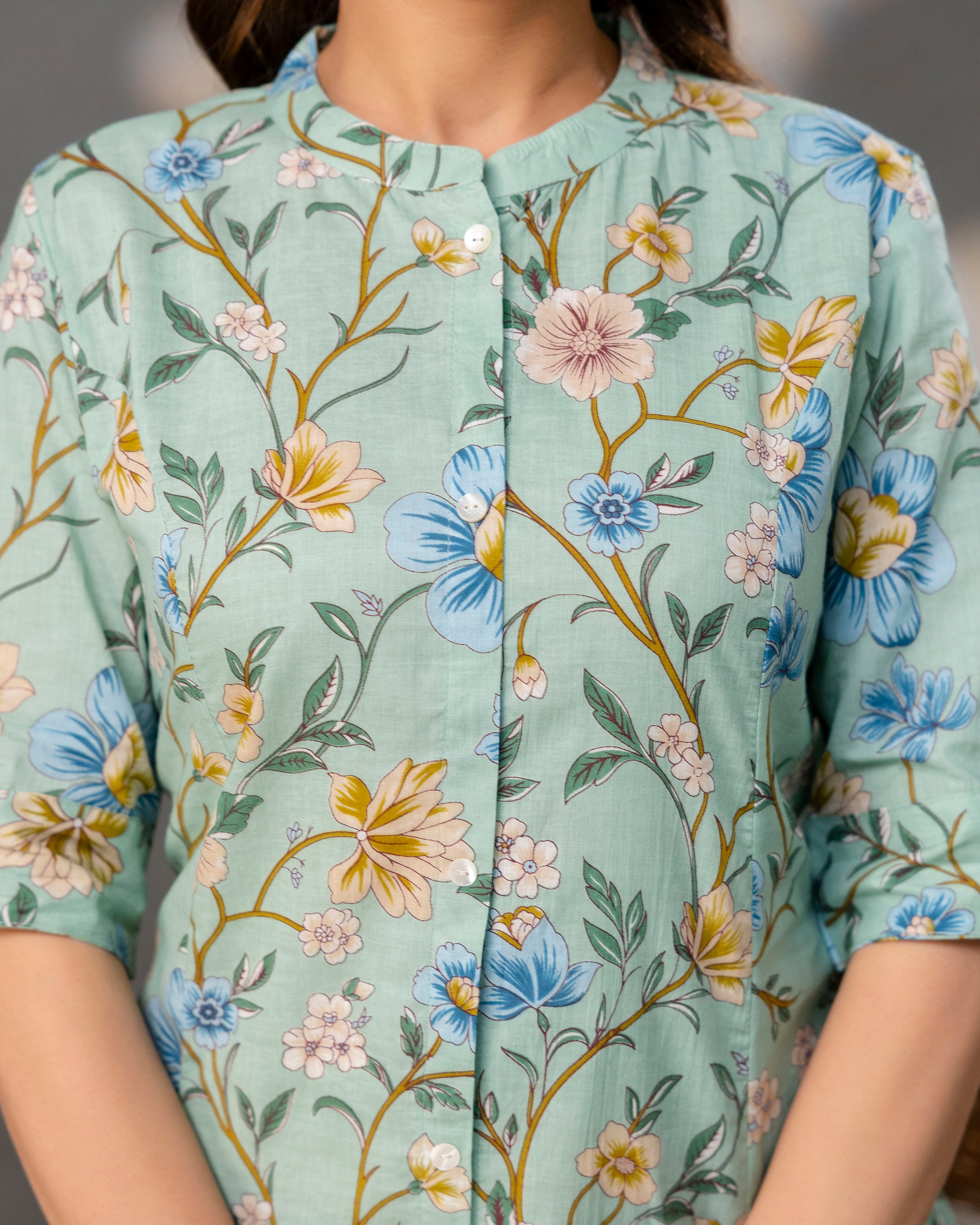 The Seafoam Floral Princess Cut Top