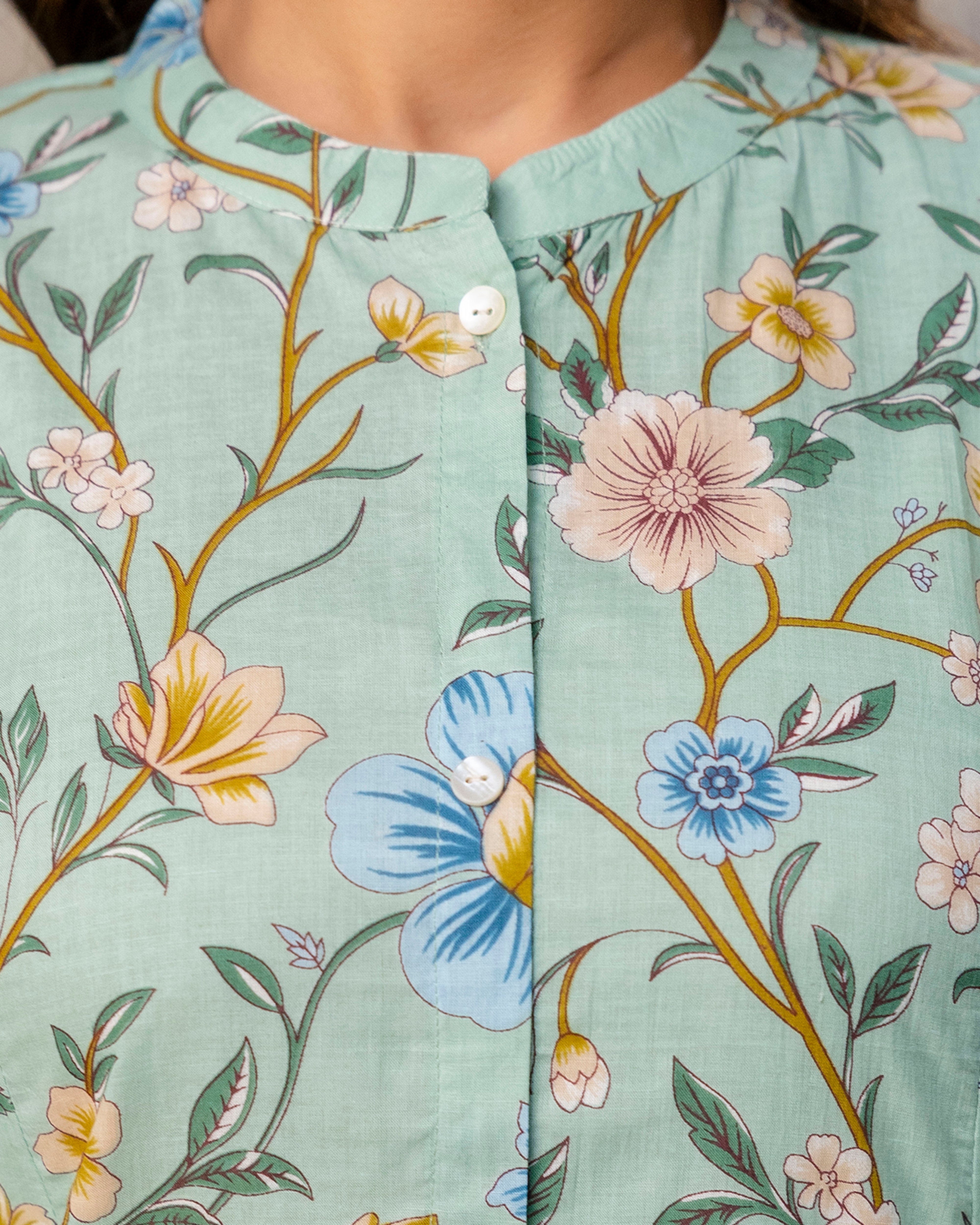 The Seafoam Floral Princess Cut Top