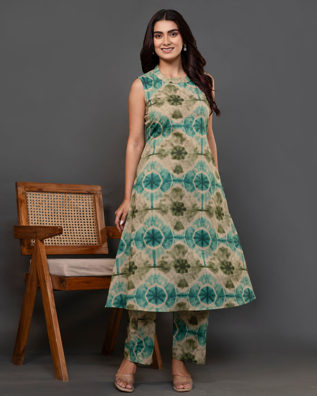 The 'Samara' Shibori Sleeveless A-Line Co-ord Set