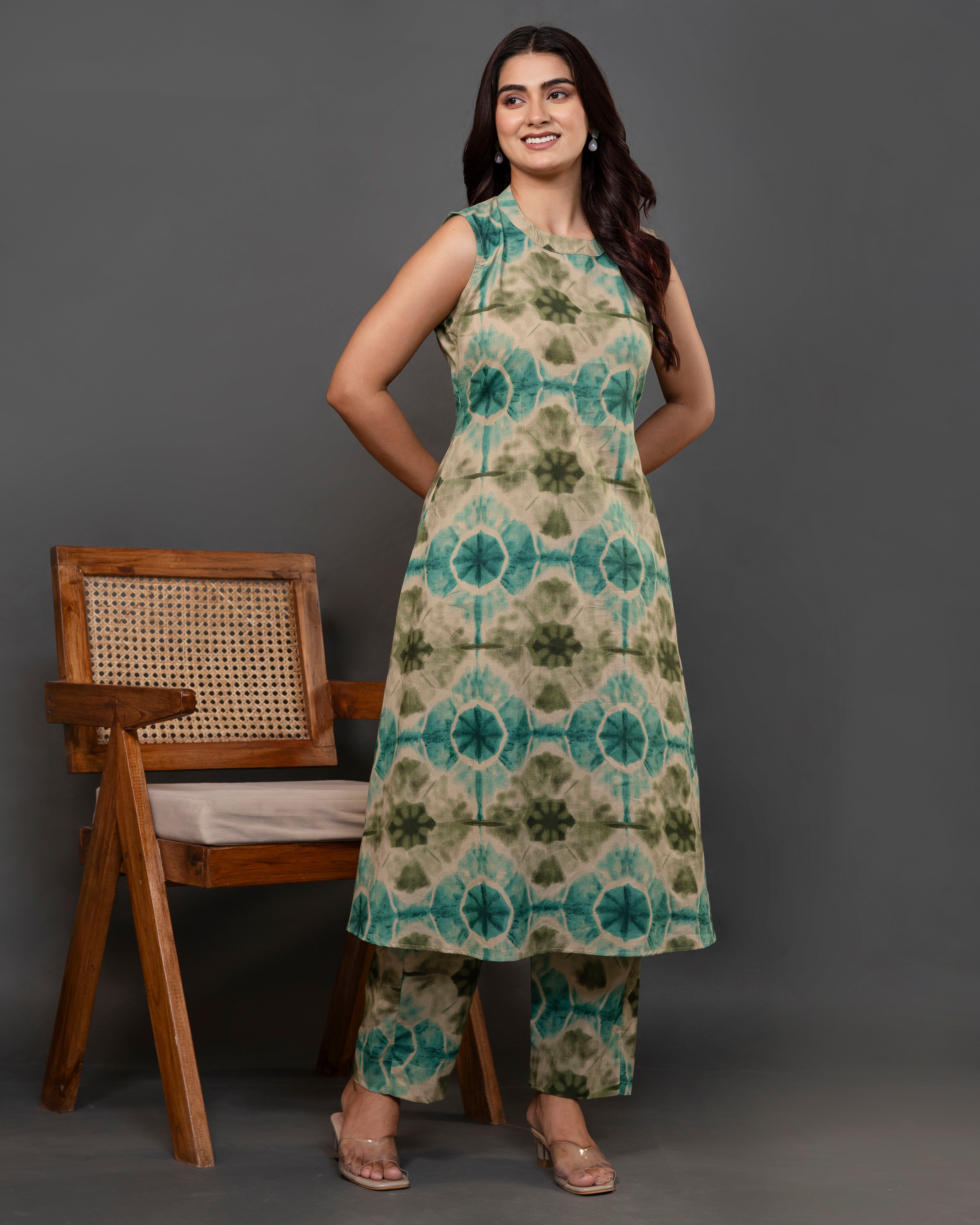 The 'Samara' Shibori Sleeveless A-Line Co-ord Set