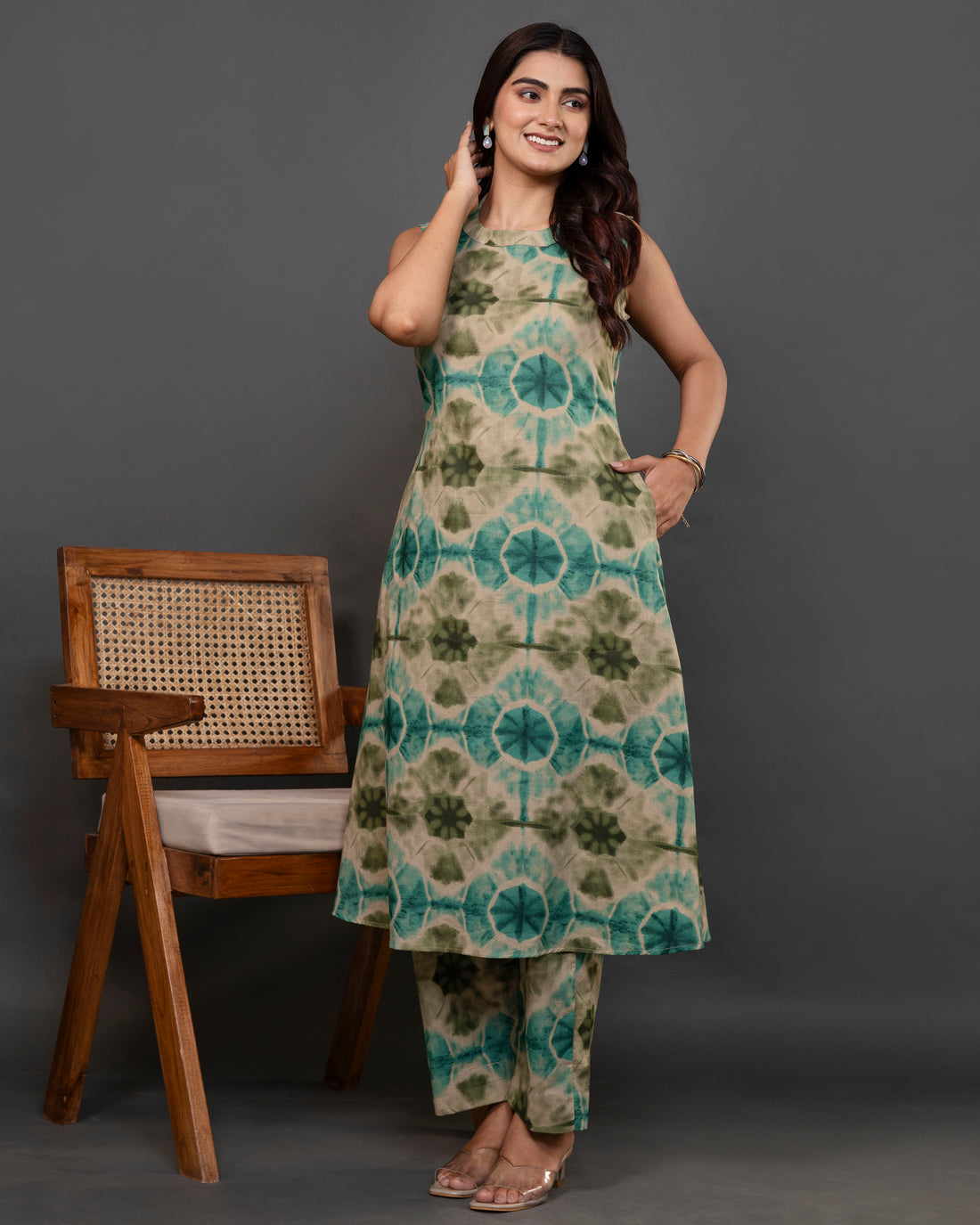 The 'Samara' Shibori Sleeveless A-Line Co-ord Set