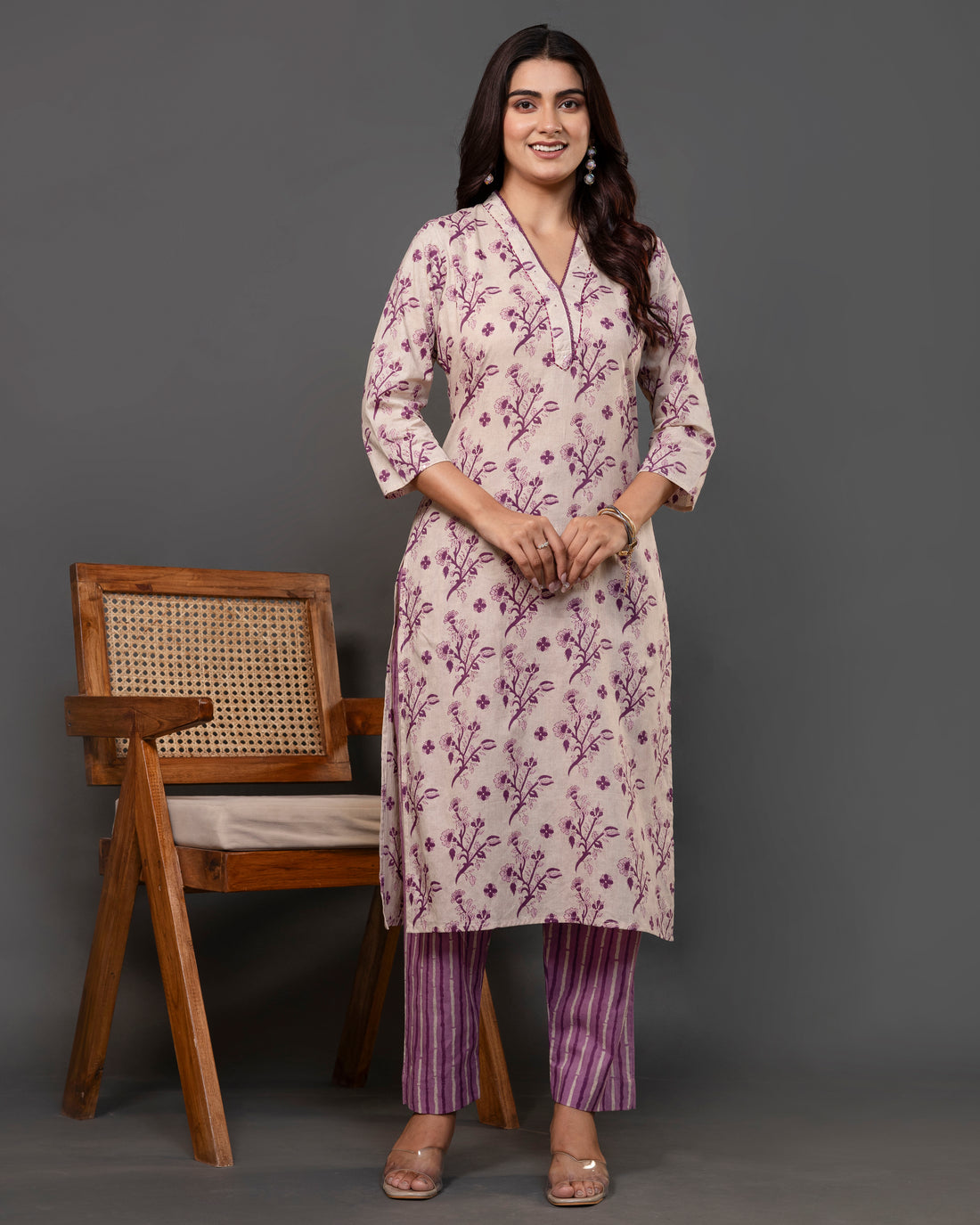 The 'Anavi' Floral Stripe Kurta Sets
