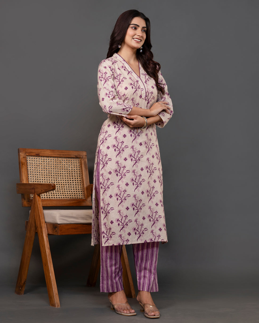 The 'Anavi' Floral Stripe Kurta Sets